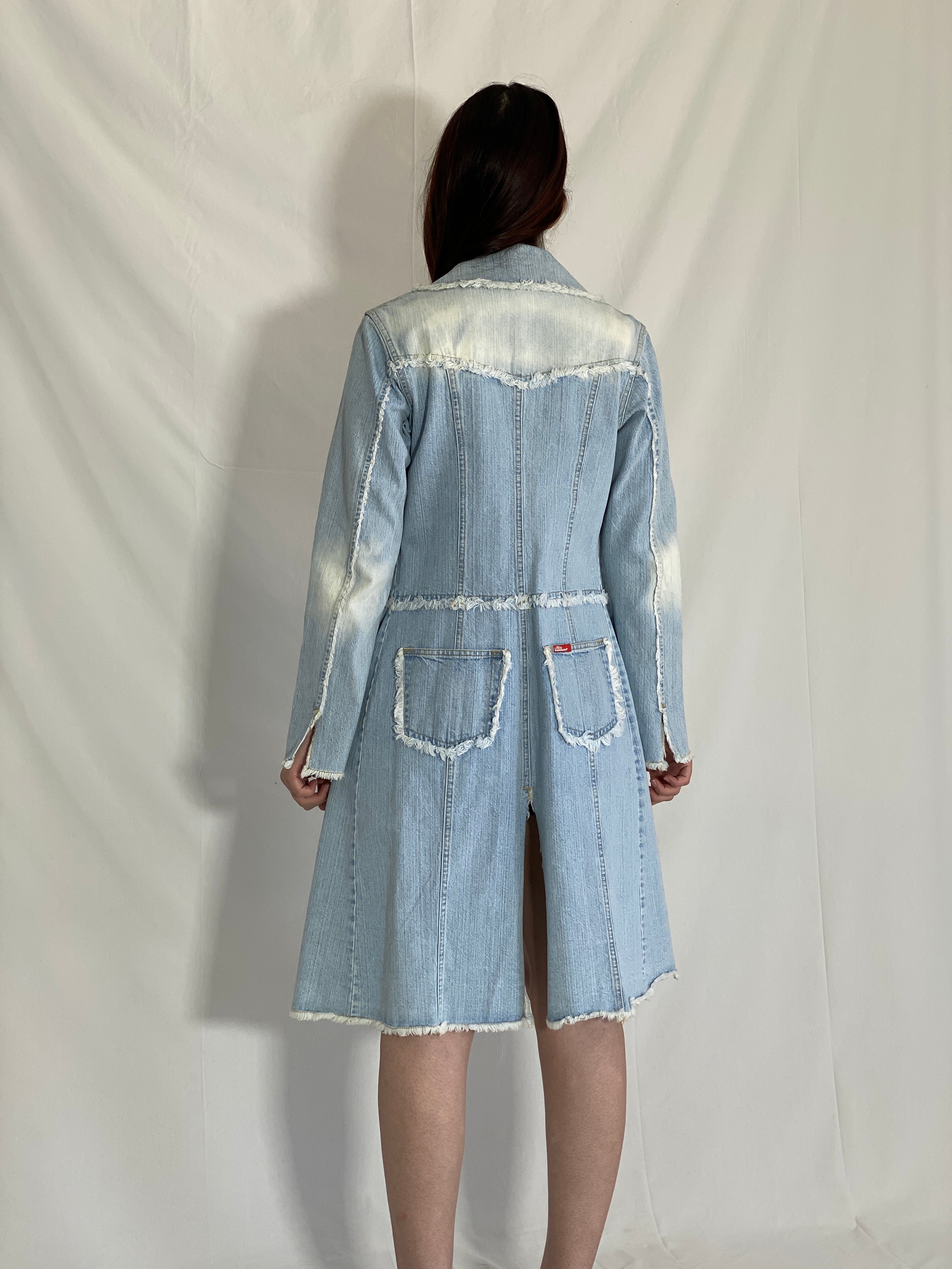 Miss Maggie Italian Denim Long Coat 100% Cotton Vintage Trench Jacket - S