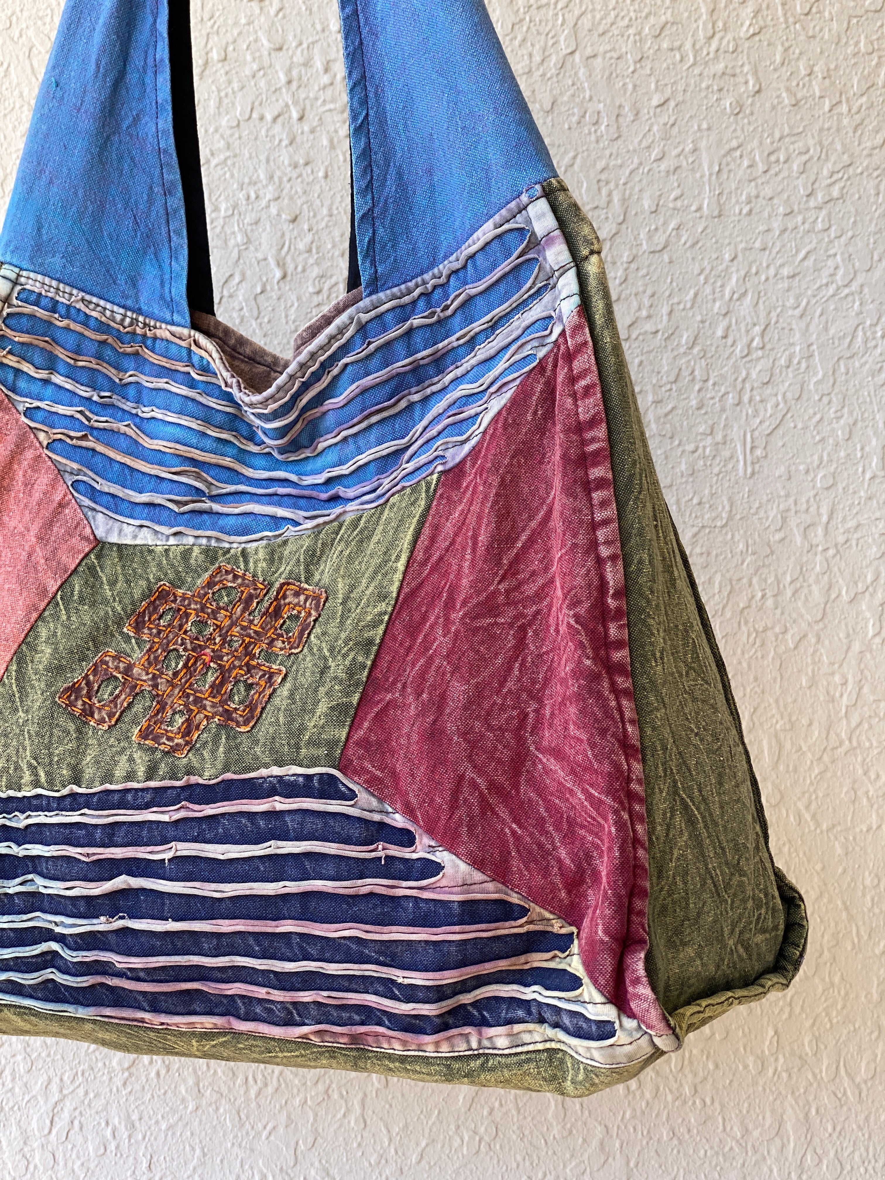 Hippie Hobo Bohemian Multi-colored Patchwork Cotton Shoulder Bag