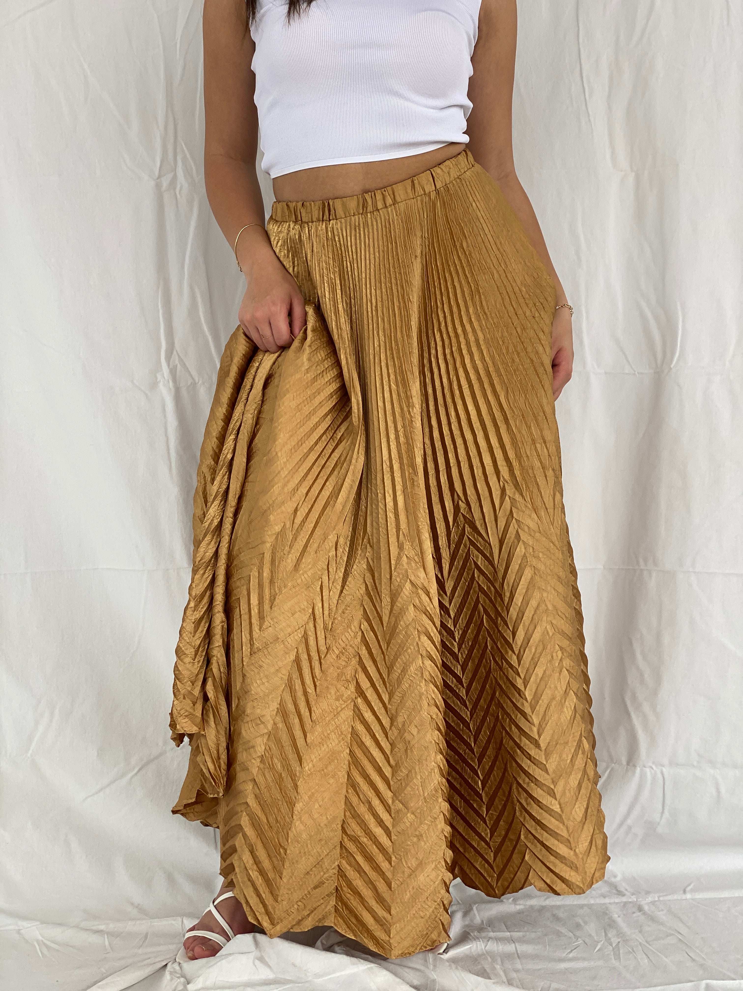 Rare Vintage 80s Designer Jeanne Marc Maxi Pleated Skirt - Size S