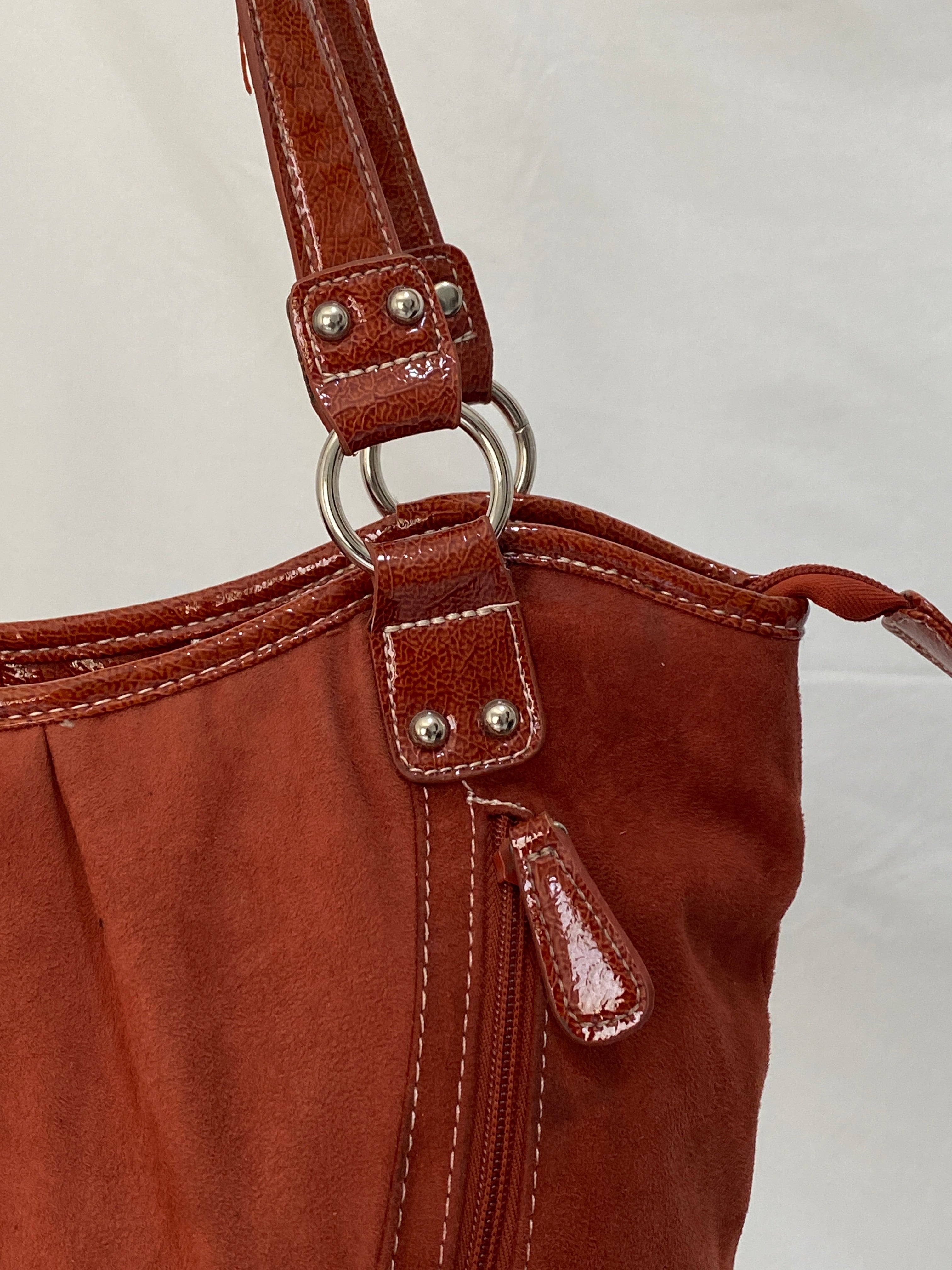 Vintage Alfred Dunner Faux Suede Shoulder Bag Tote with Double Ring Handles