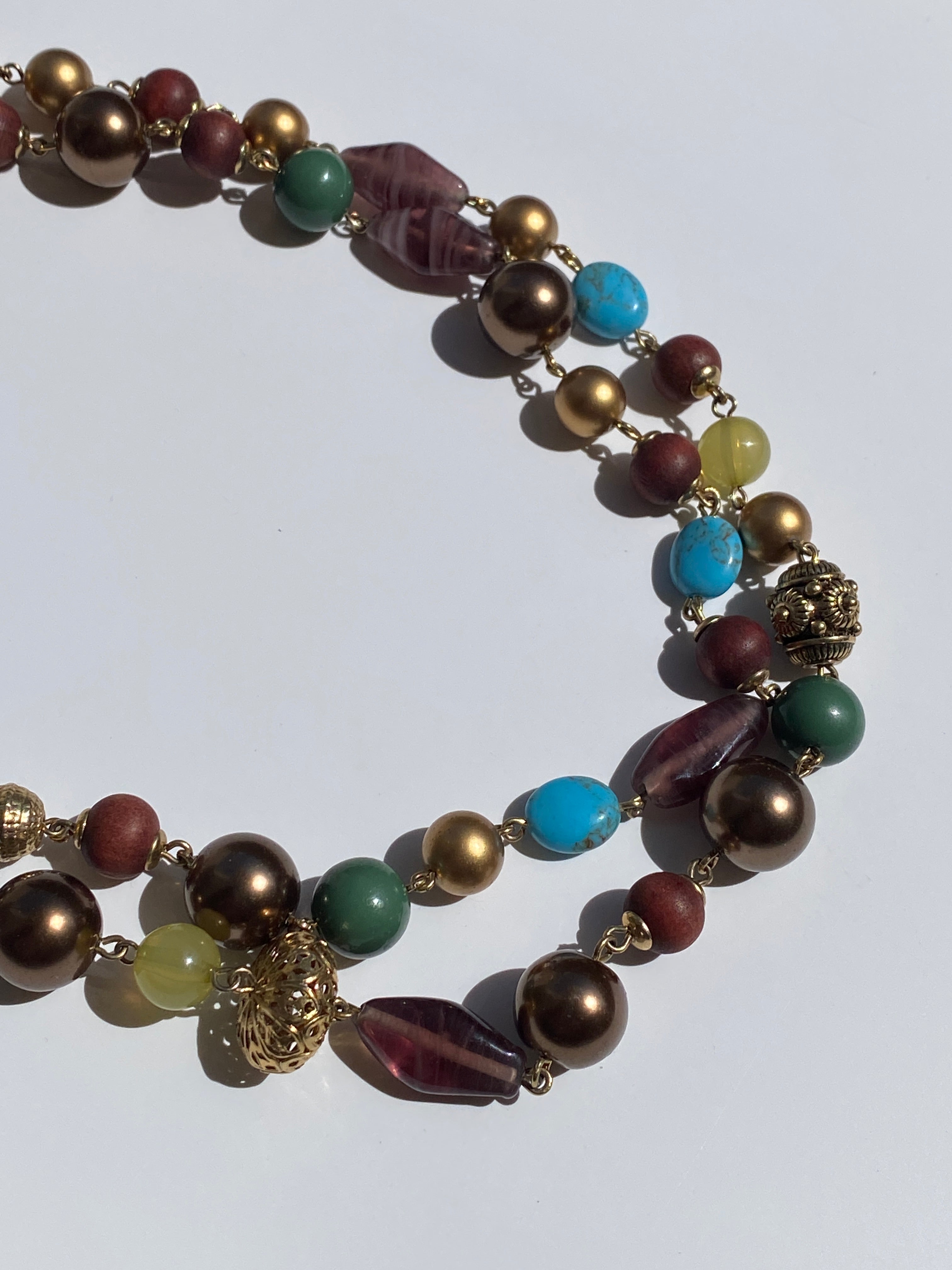 Vintage Carolee Multi-Bead Double Strand Brown Gold Necklace