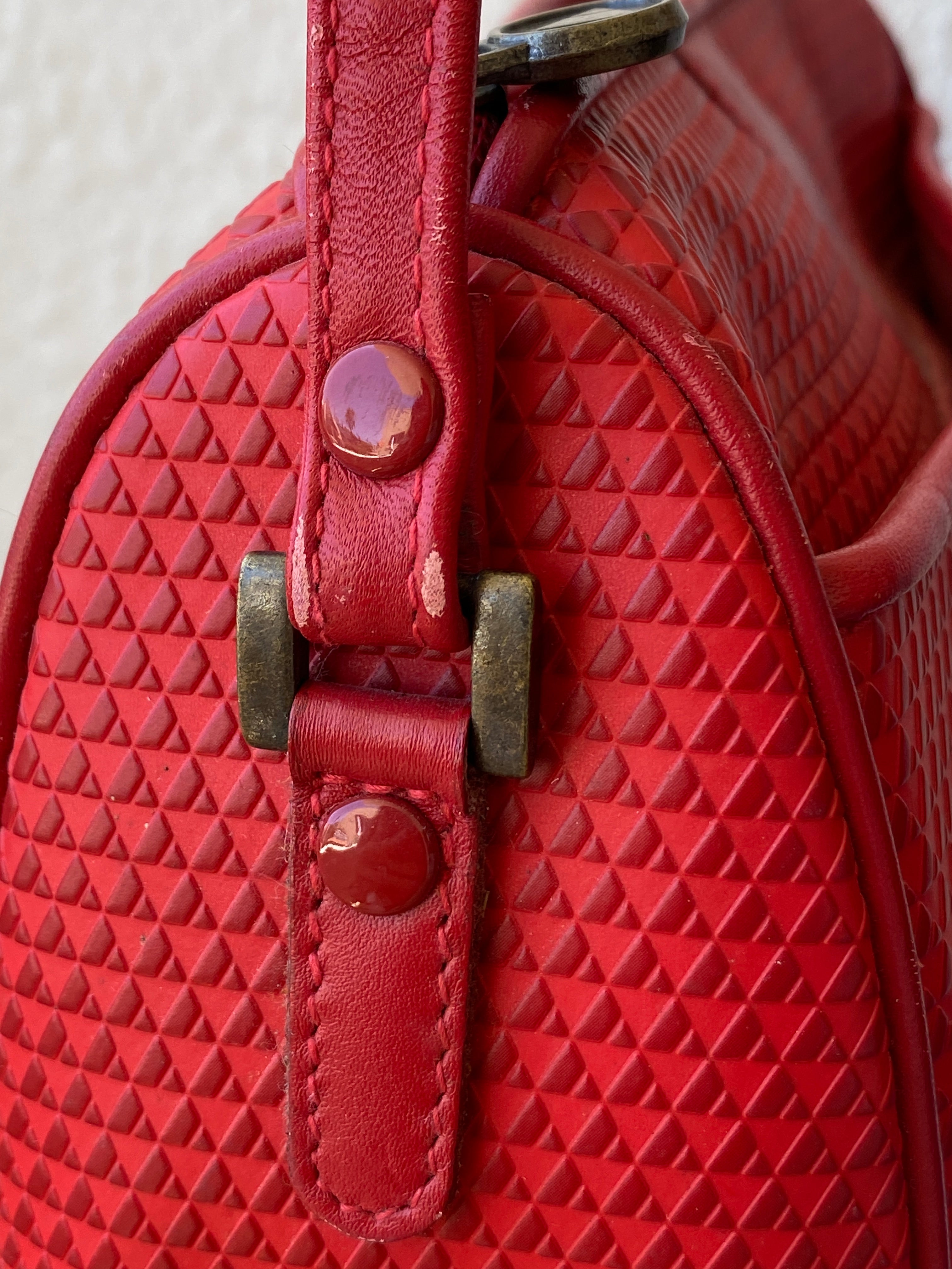 Vintage Liz Claiborne Monogram Red Crossbody Bag with Genuine Leather Trim