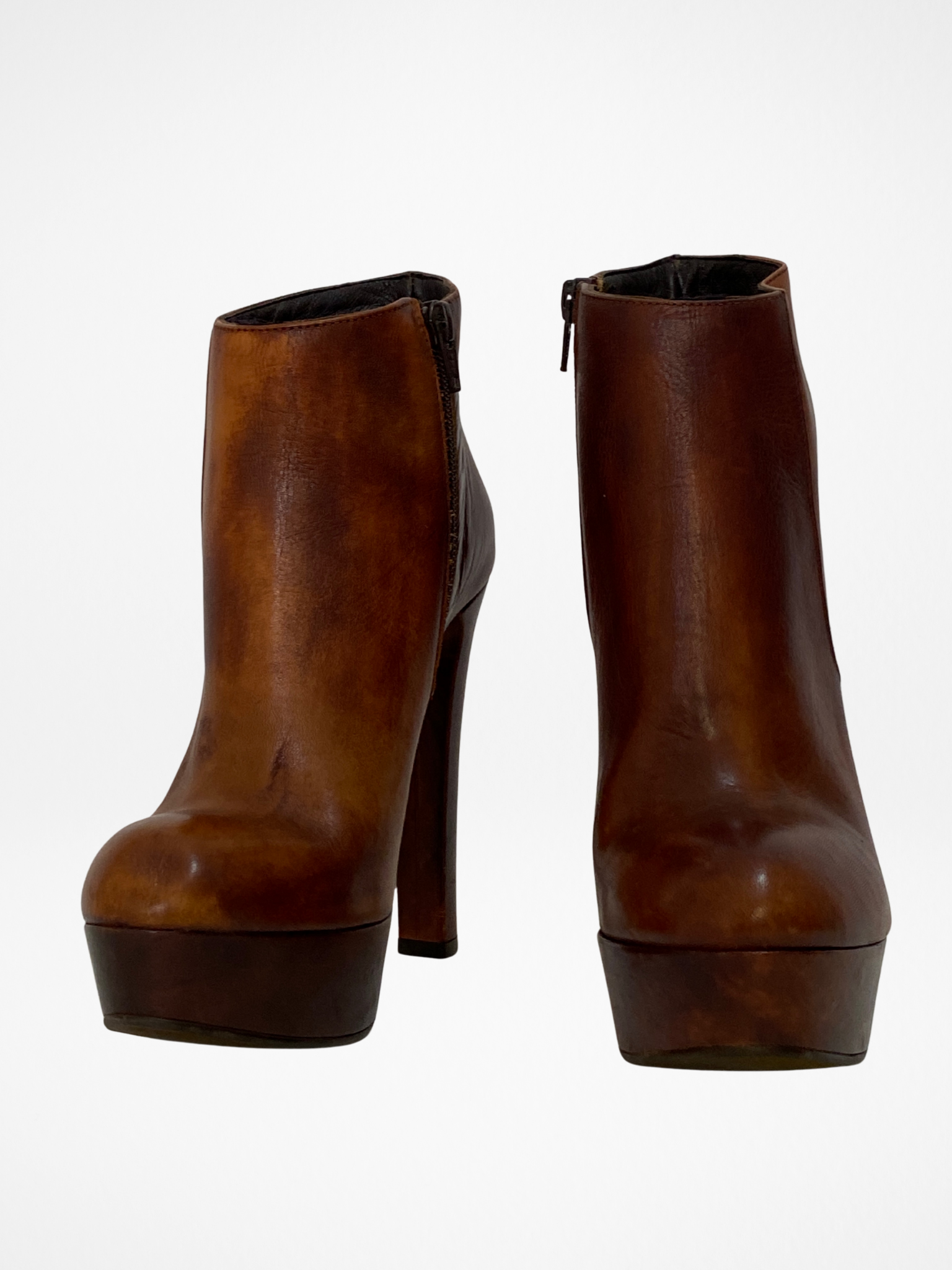 Network Genuine Leather Platform Ankle Boots Distressed Brown High Heel Statement Shoes - EU 38