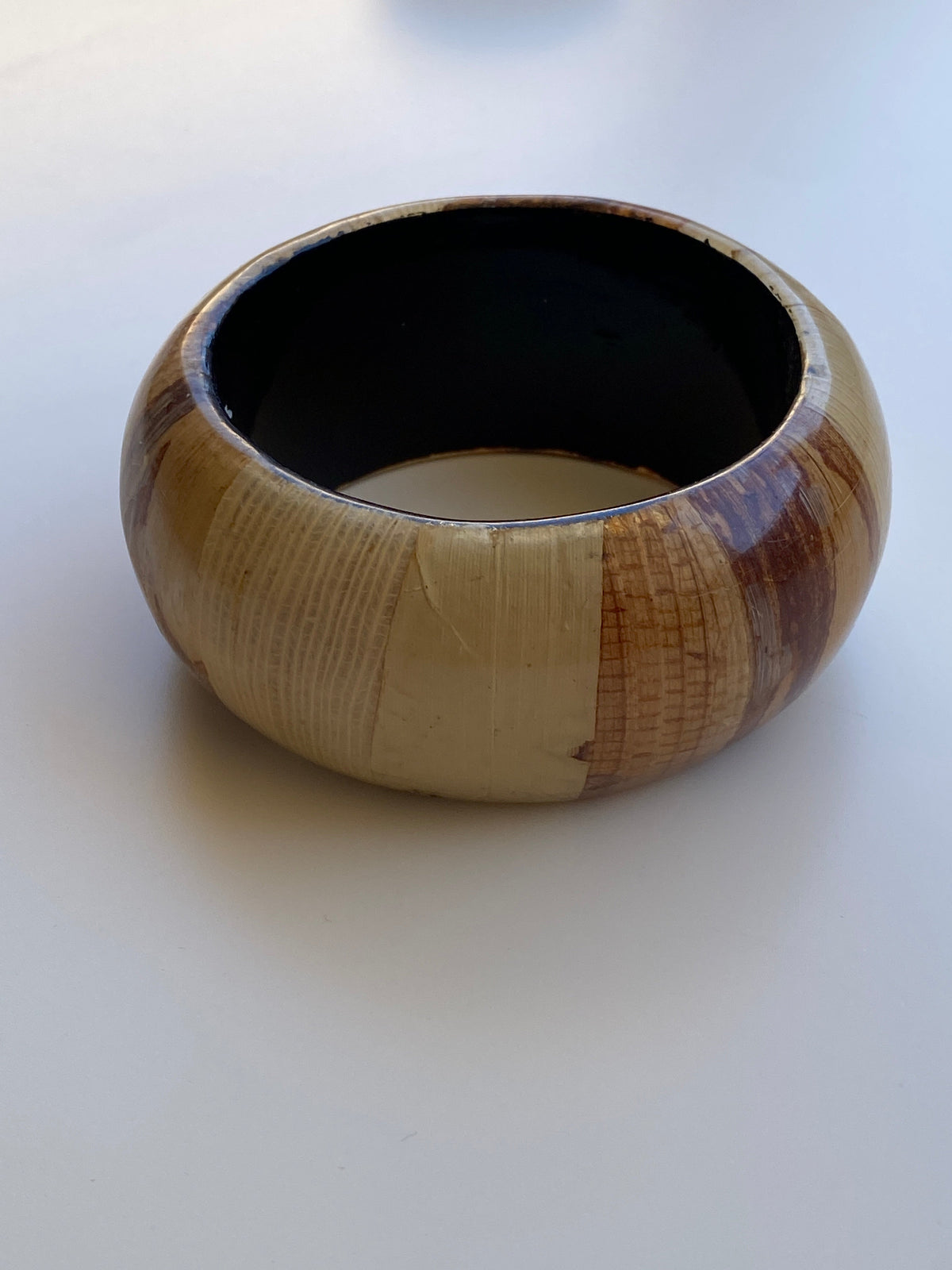 Vintage Boho Natural-Tone Wide Resin & Wood-Effect Statement Bangle