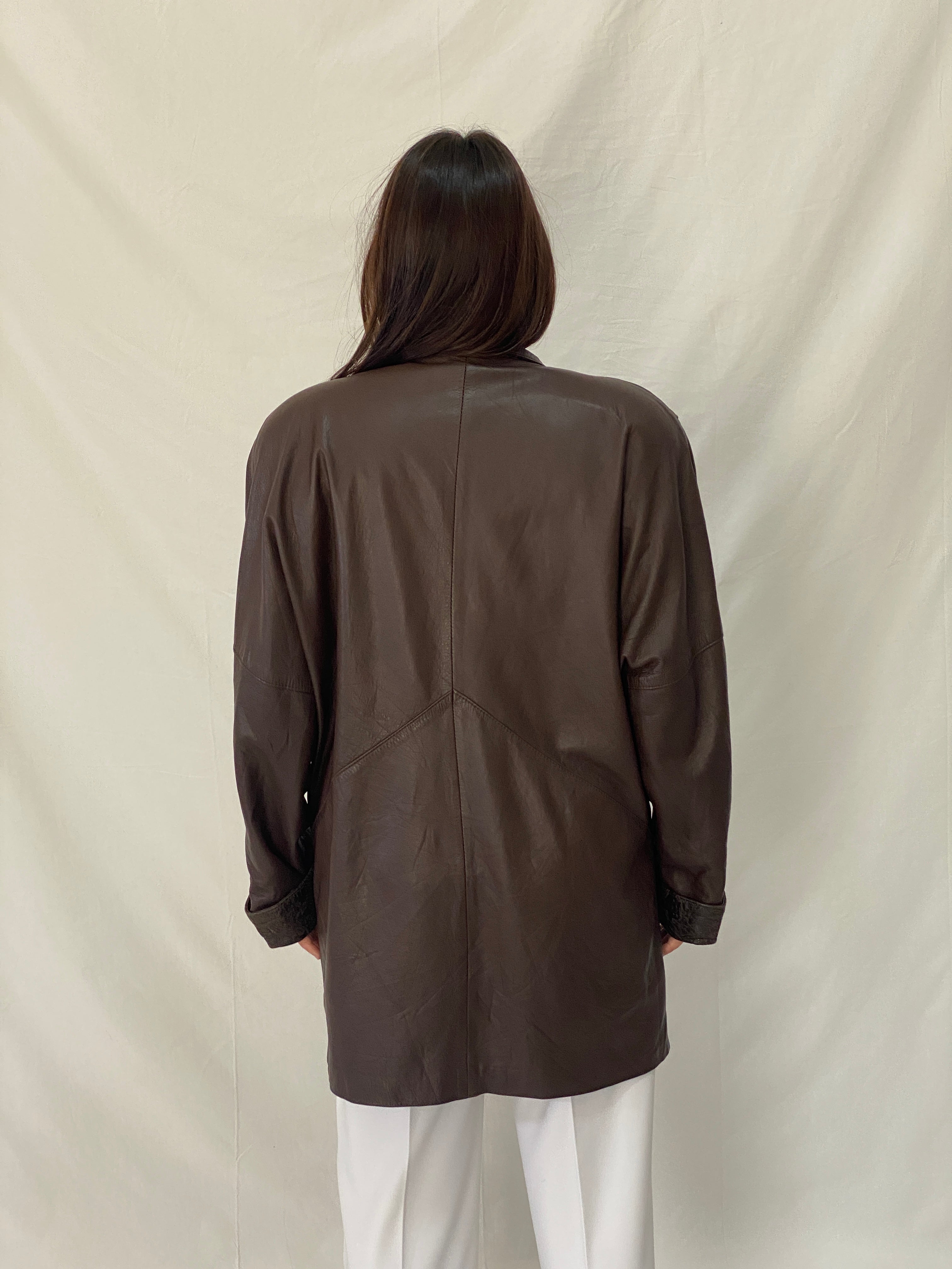 Vintage 1985 Brown Leather Blazer Coat Spanish Sheepskin Embossed Patchwork Jacket - L