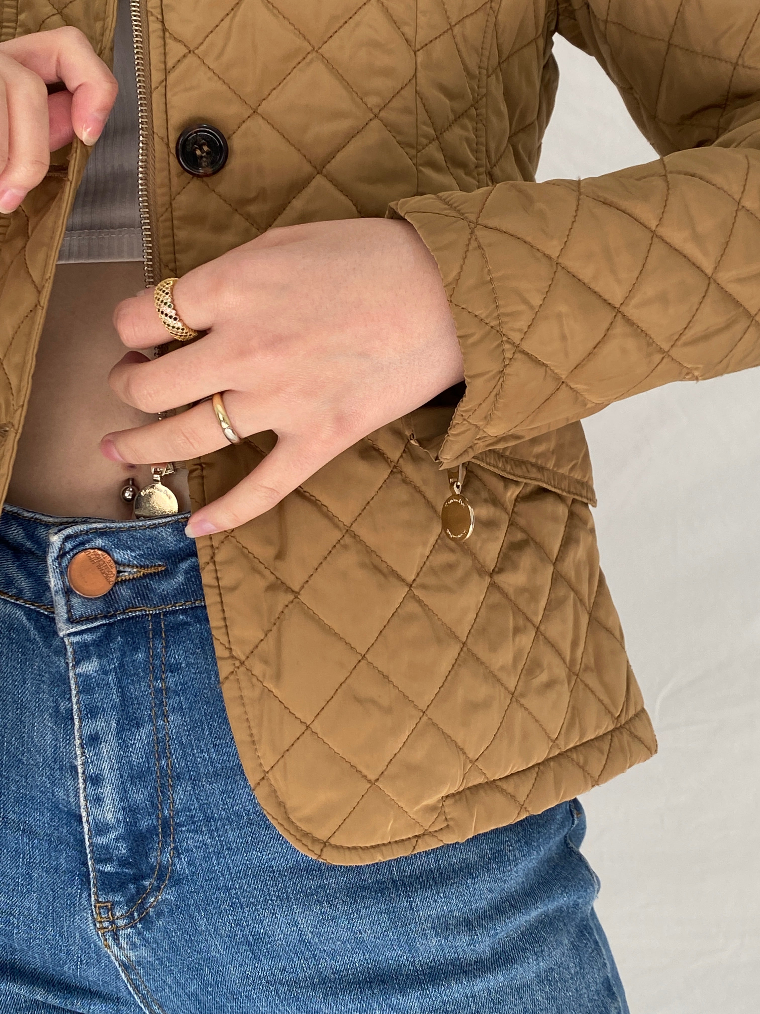 Massimo Dutti Camel Quilted Riding Jacket Fitted Equestrian Diamond Stitch Jacket - S