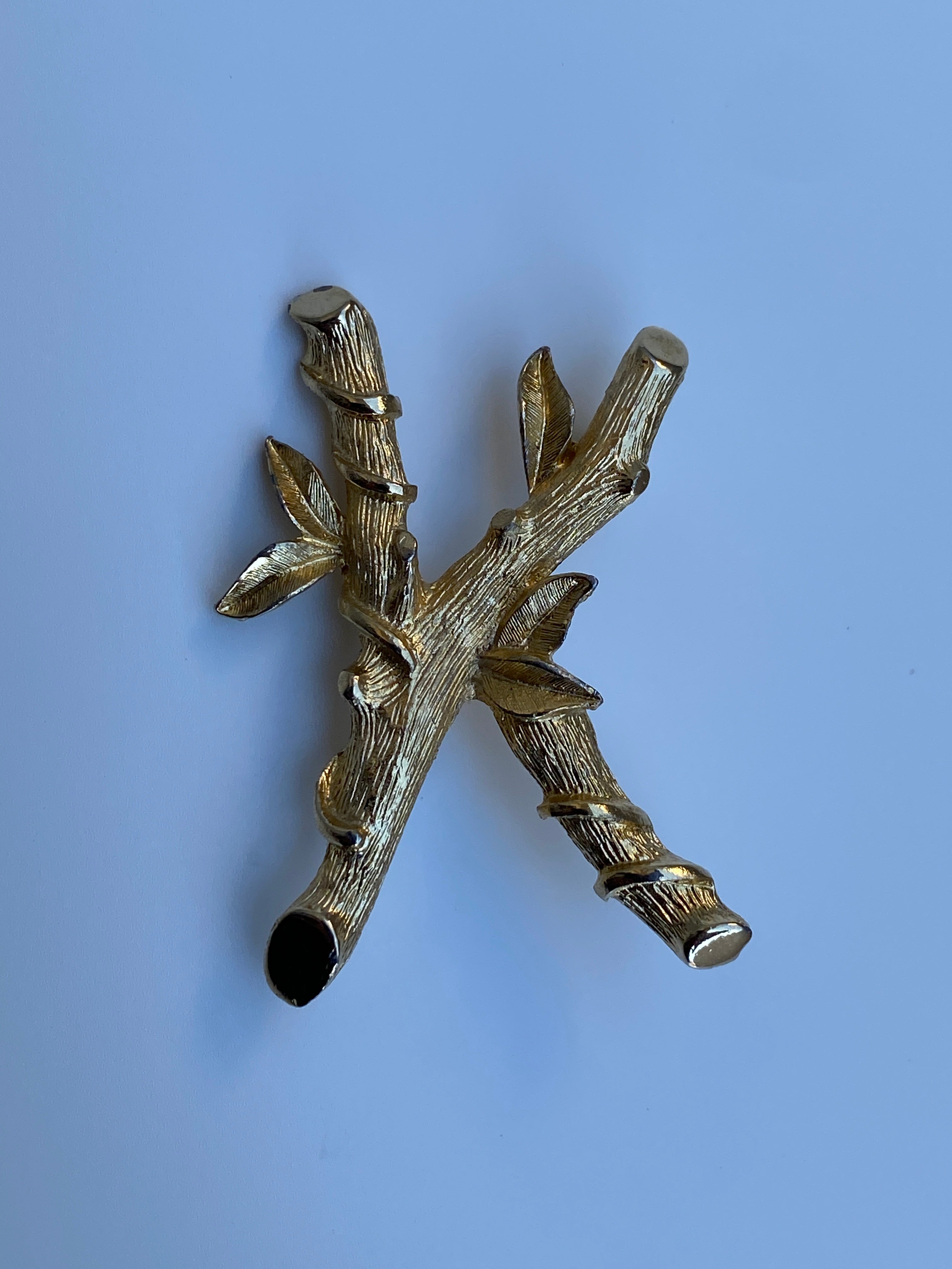 Vintage Sarah Coventry Gold Tone Bamboo Branch Brooch Nature Inspired Textured Pin