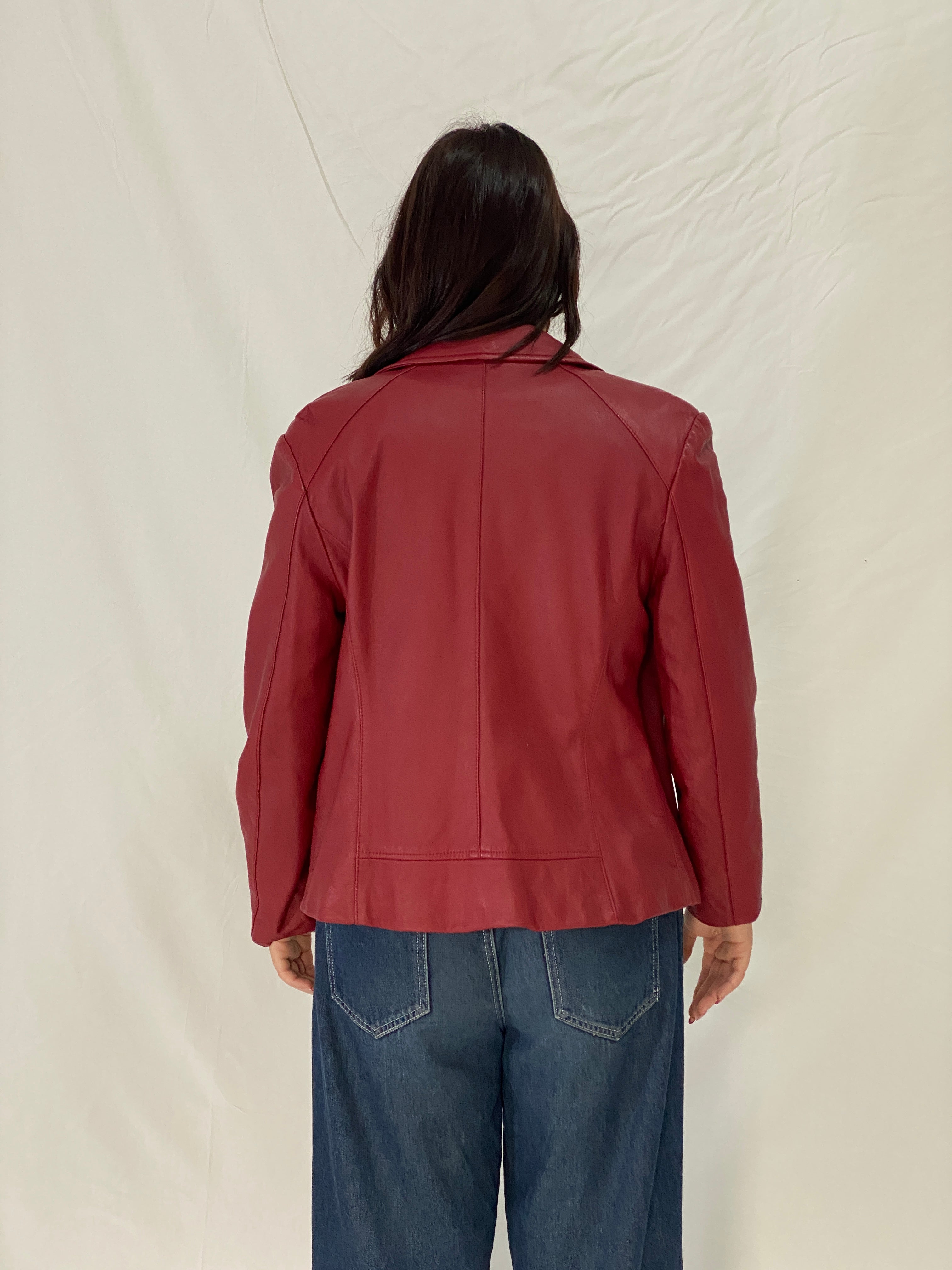 Vintage Adler Collection Burgundy Genuine Leather Zip-Up Jacket Tailored Women’s Leather Jacket – L