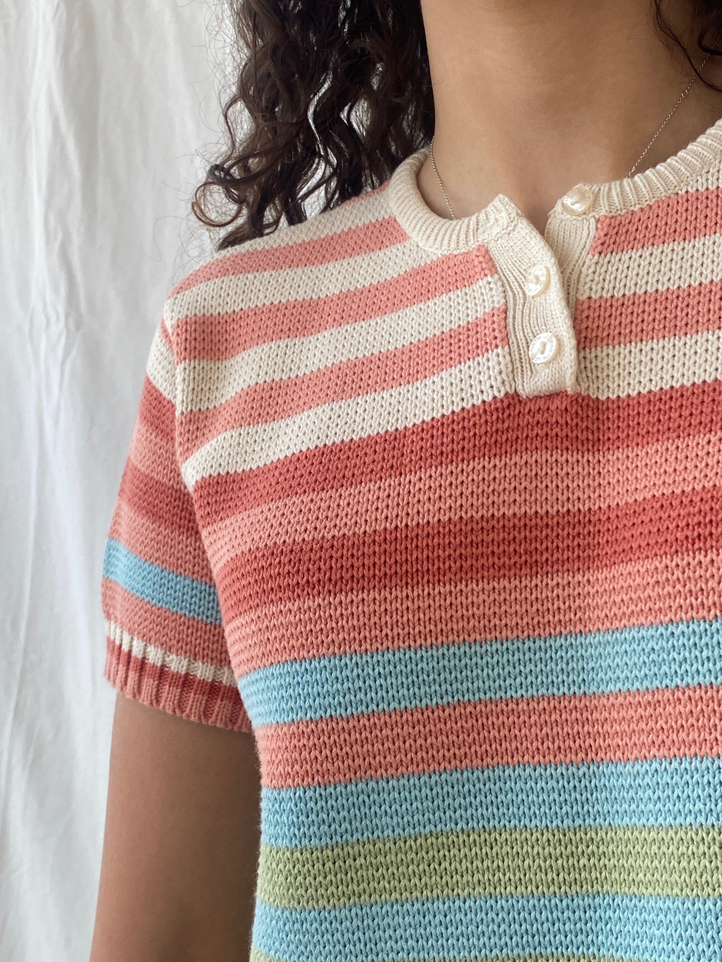 Y2K Liz Claiborne Lizwear Striped Pastel Pink Knitted Cotton Top - S