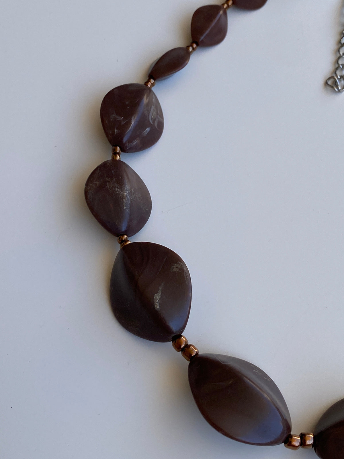 Vintage Y2K Chocolate Brown Sculptural Resin-Style Beaded Statement Necklace