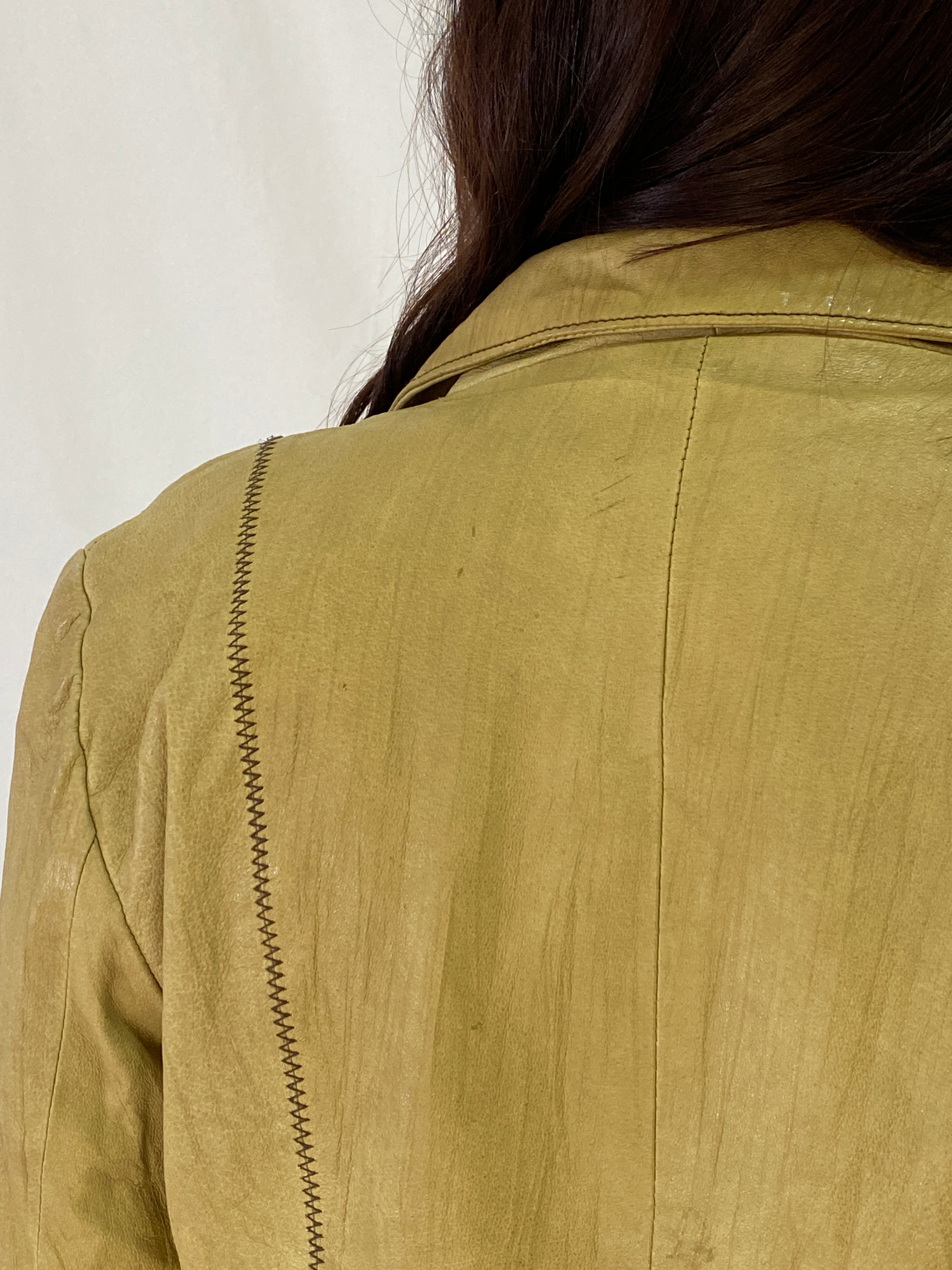 Vintage Attr@ttivo Tan Genuine Leather Blazer with Contrast Stitching Tailored Jacket – M