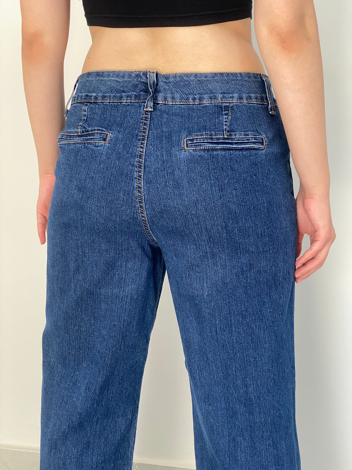 Vintage Faded Glory Blue Stretch Denim Low Rise Wide Leg Jeans – 40 EU