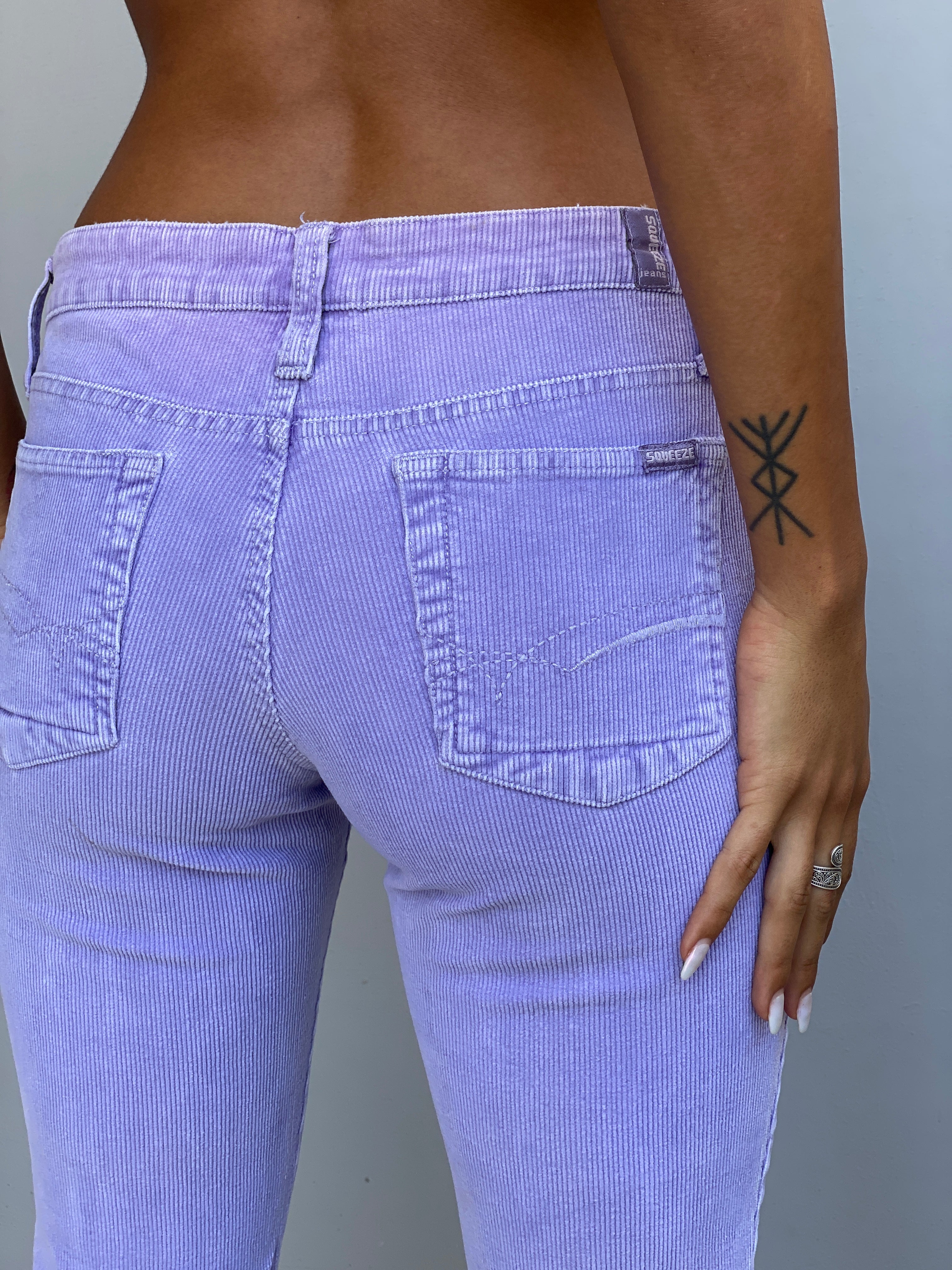 Vintage Y2K Squeeze Jeans Lavender Corduroy Low-Rise Flare Pants - 34EUR