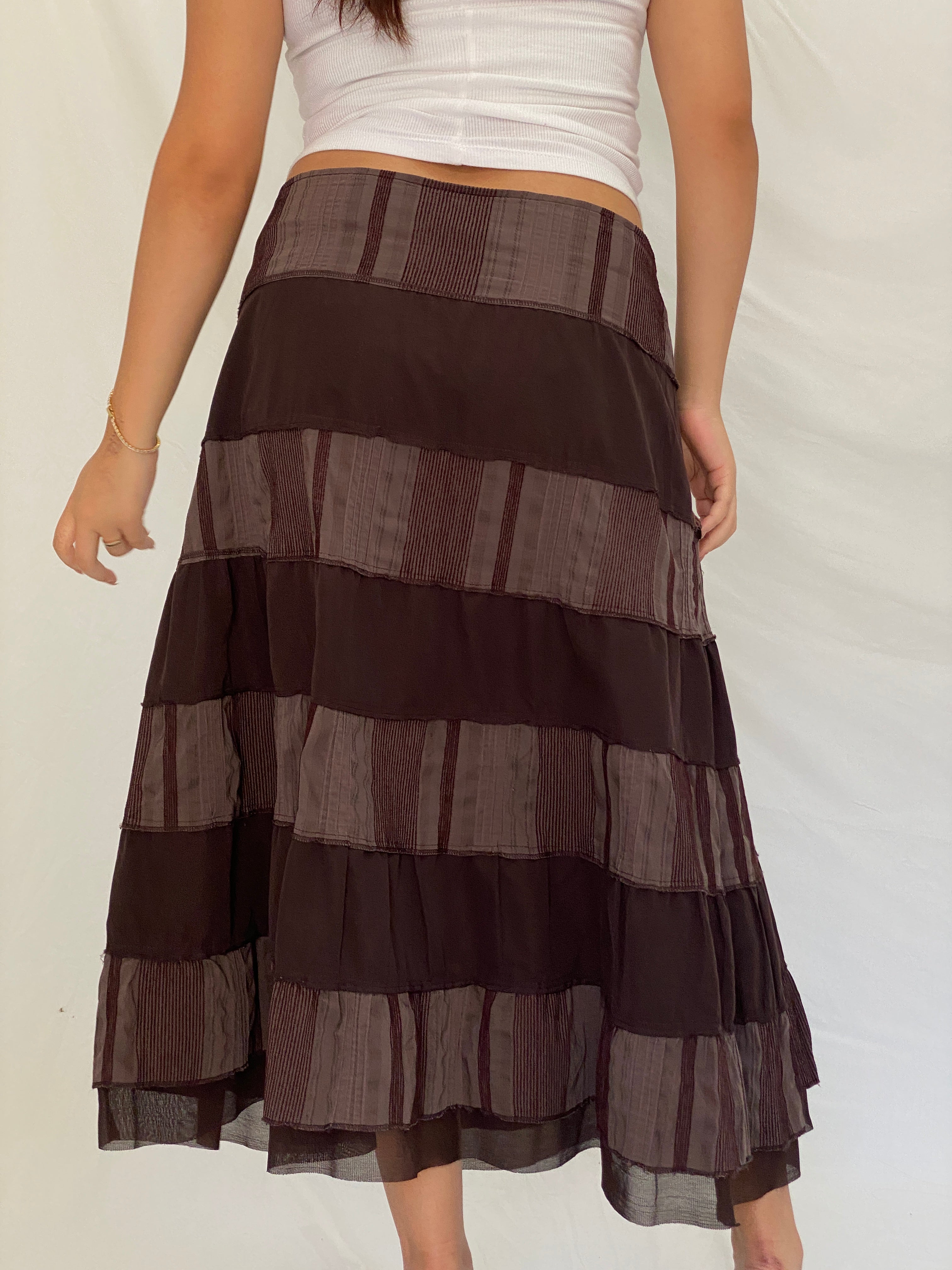 Vintage Y2K Boho CELAiA Brown Tiered Coin Trim Maxi Skirt – XL