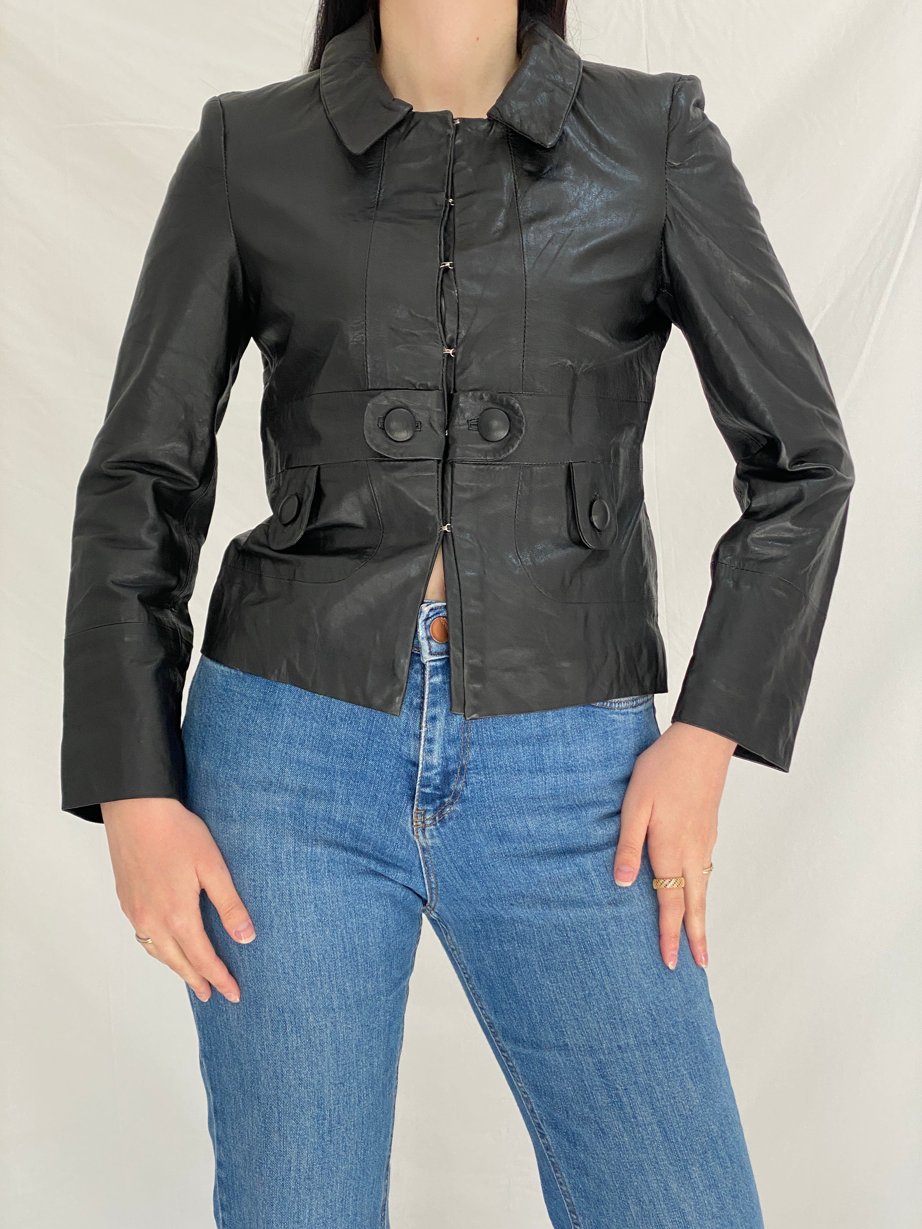 Vintage BOSS Black Genuine Leather Jacket Minimalist Tailored Y2K Fitted Leather Jacket - S