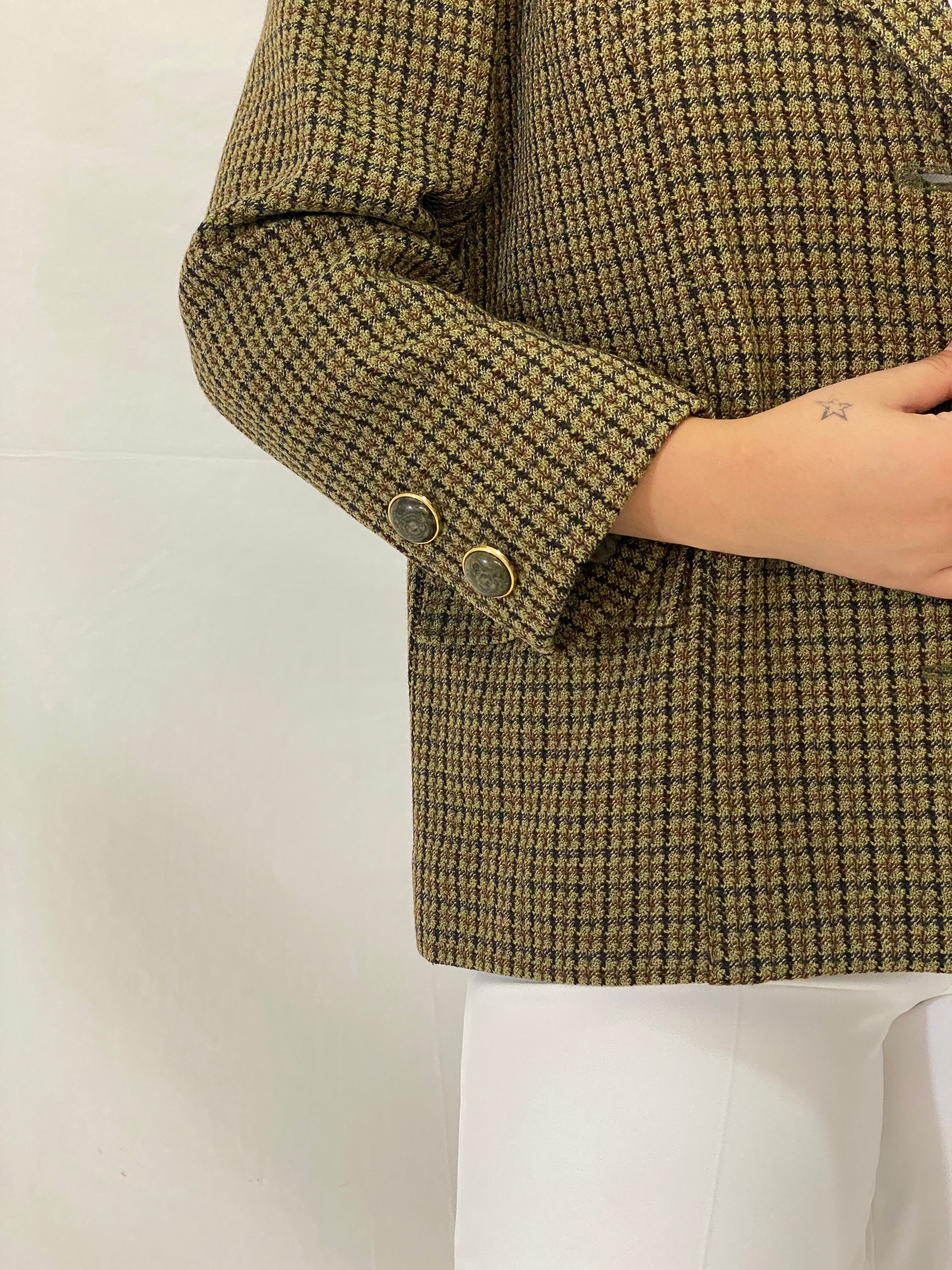 Vintage Alta Costura Olive Green Houndstooth Office Blazer - L