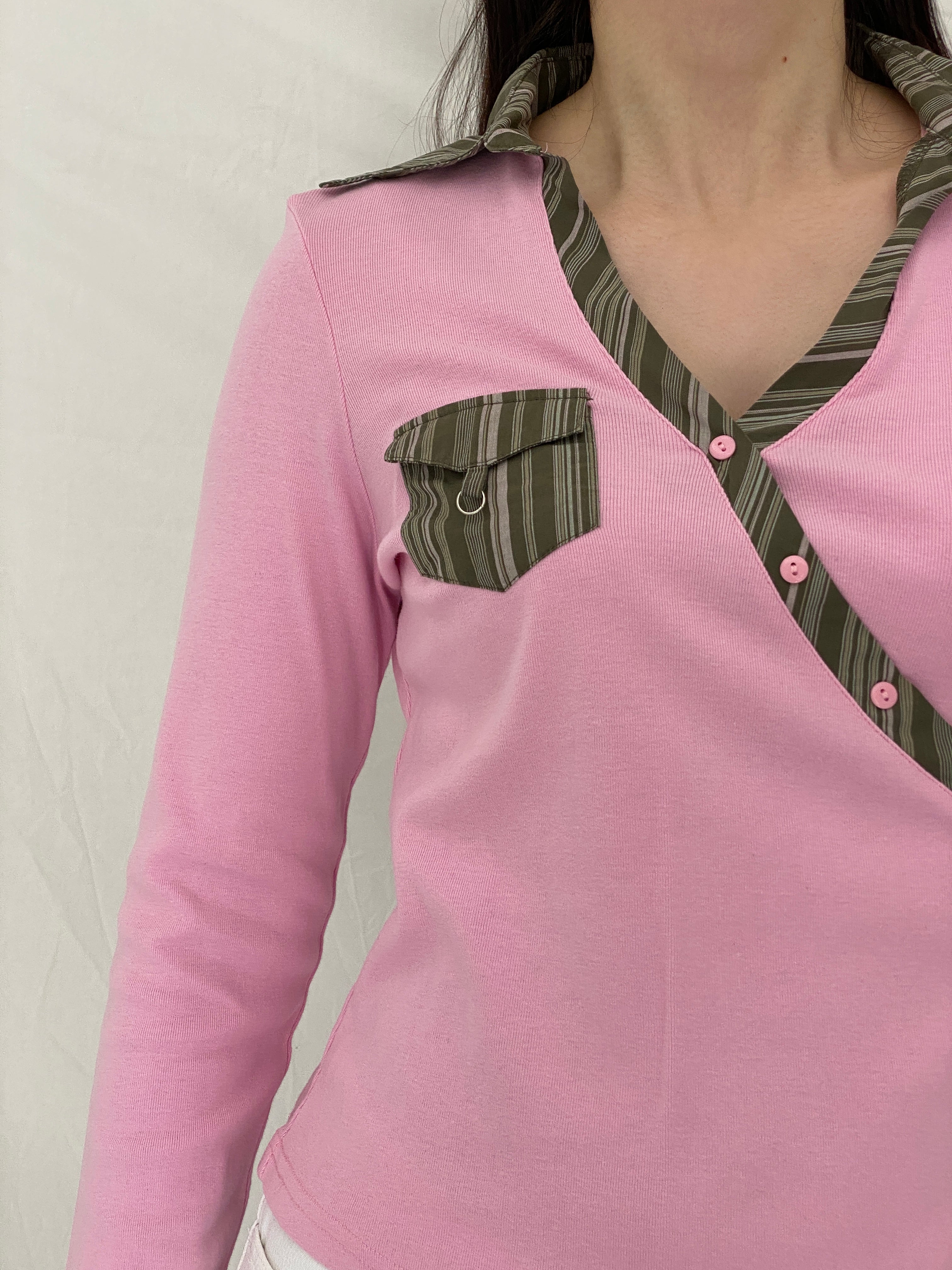 Vintage Y2K Kiabi Woman Baby Pink Cotton Wrap Style School Girl Top - L