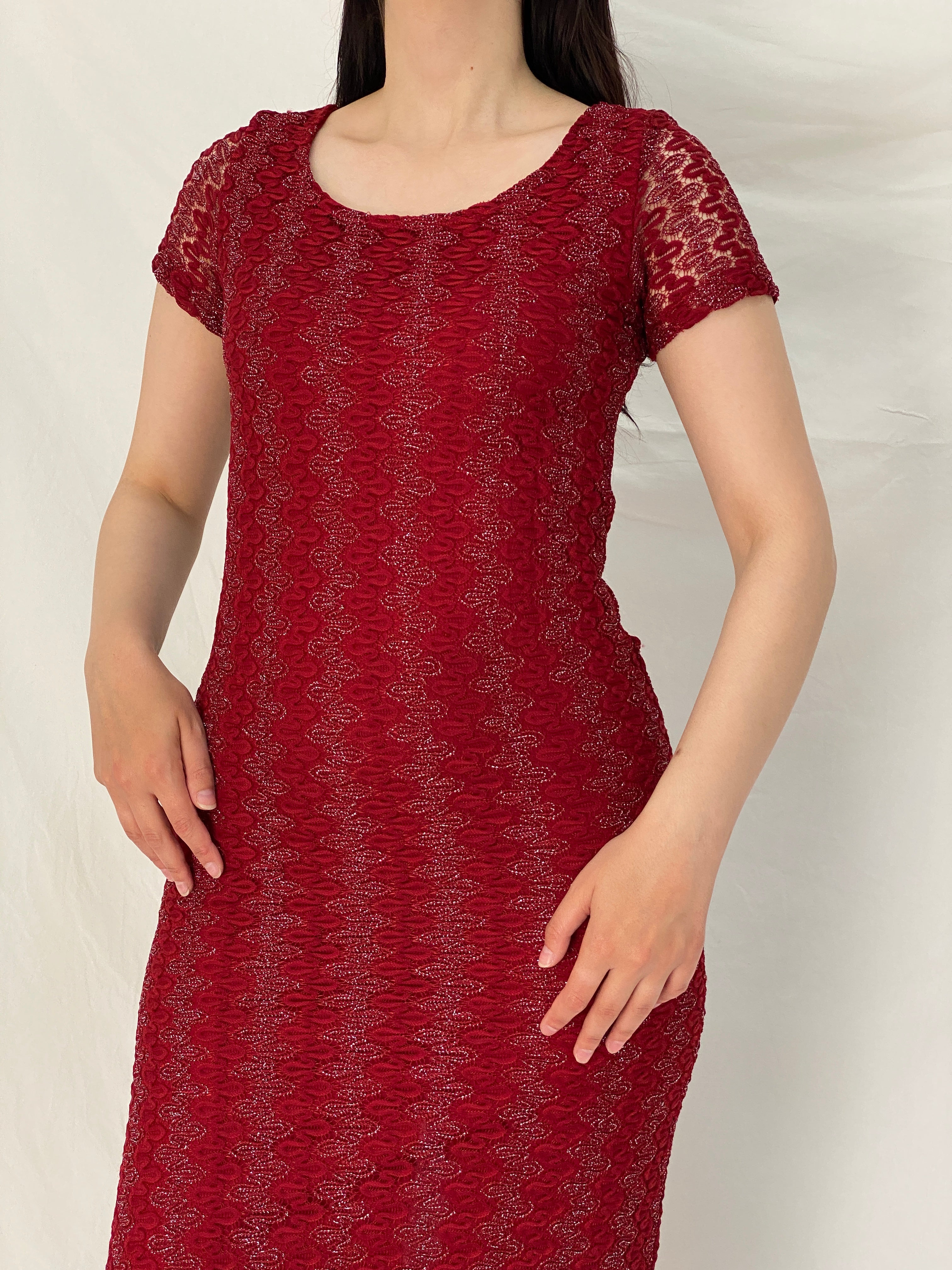 Vintage Y2K Romina Red Lace Knit Maxi Dress - S