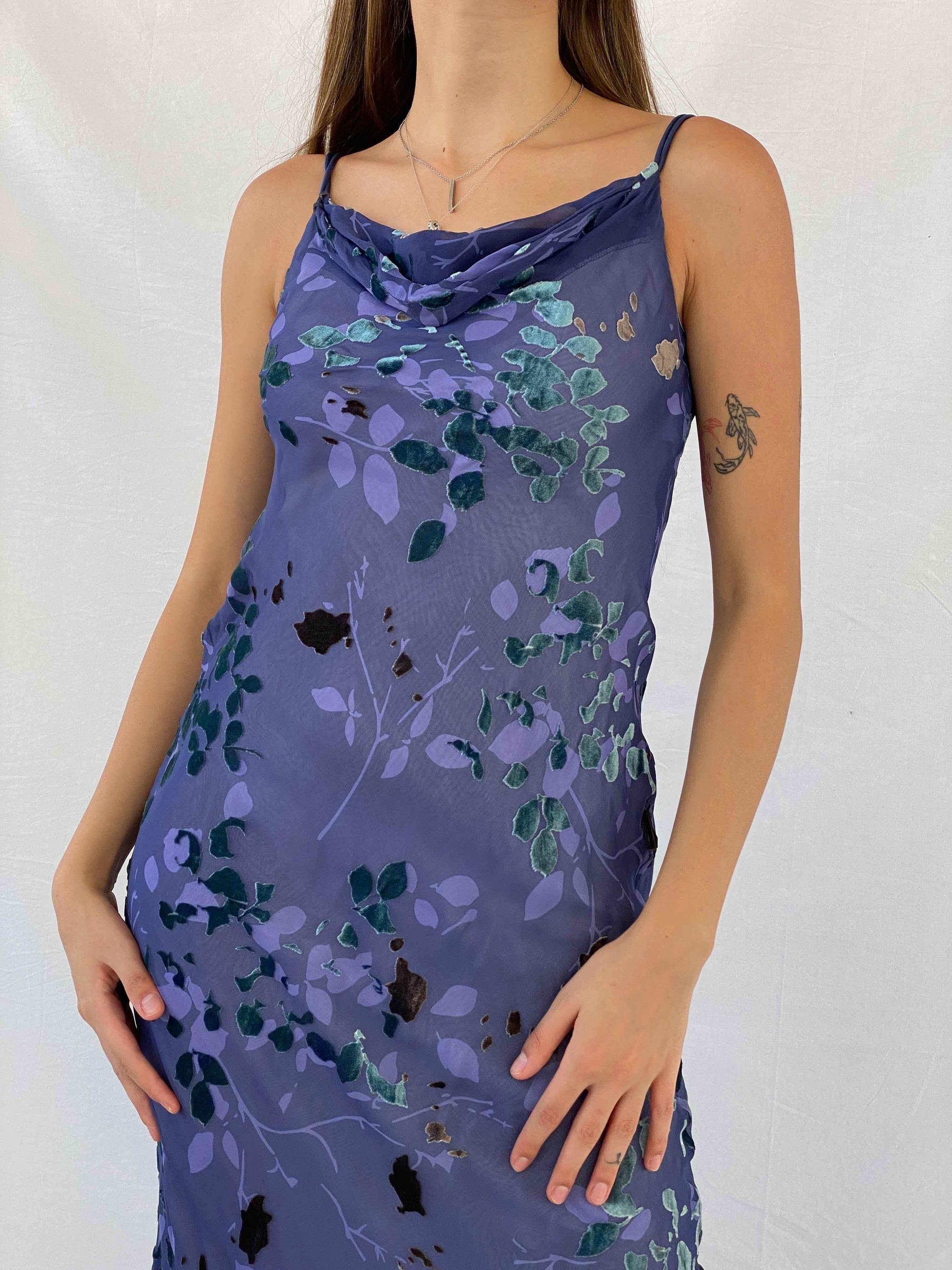 Vintage 90s Monsoon Velvet Floral Patterned Maxi Dress - Balagan Vintage