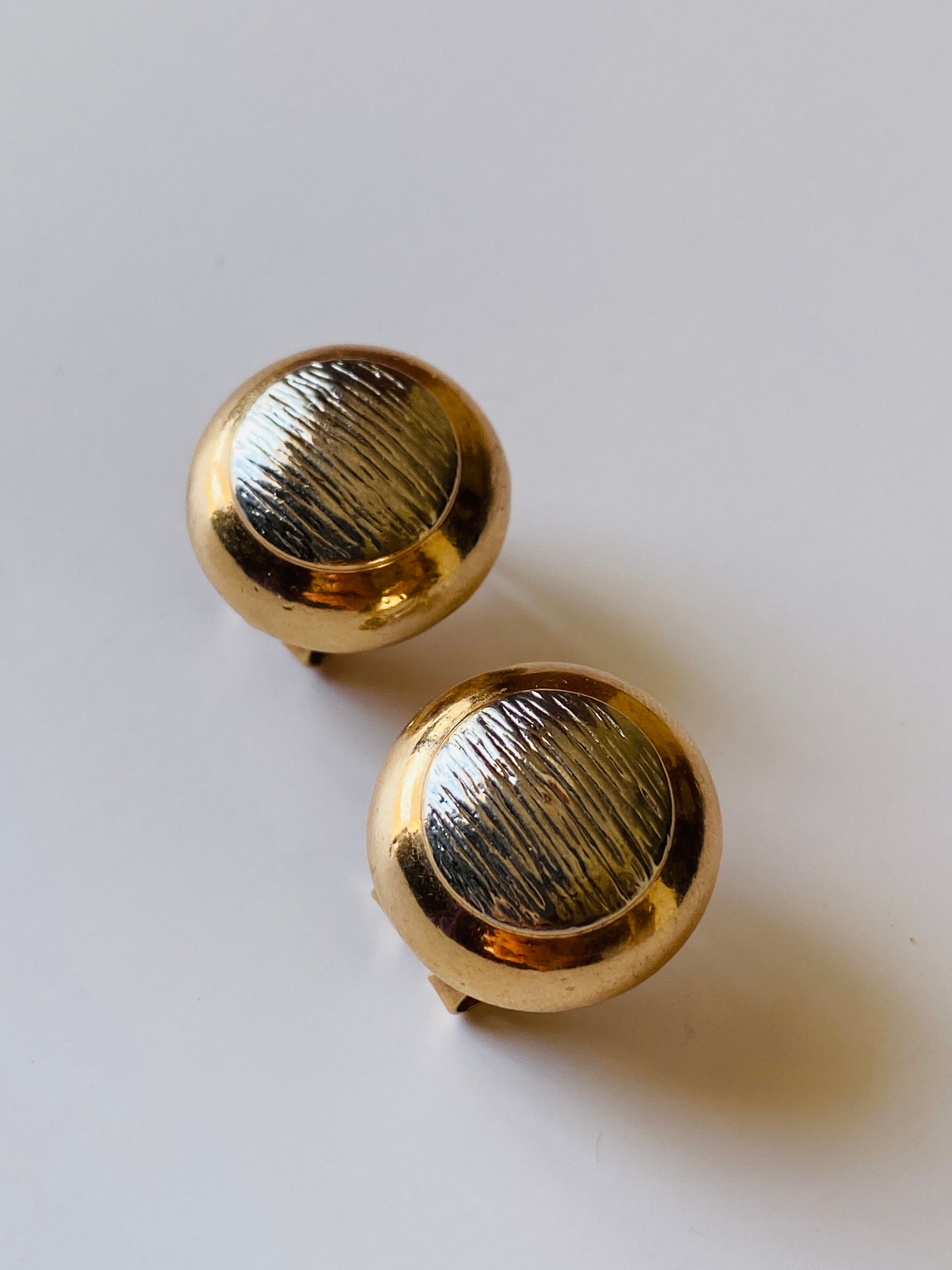 Elegant Vintage Gold Silver Tone Button Clip-On Earrings
