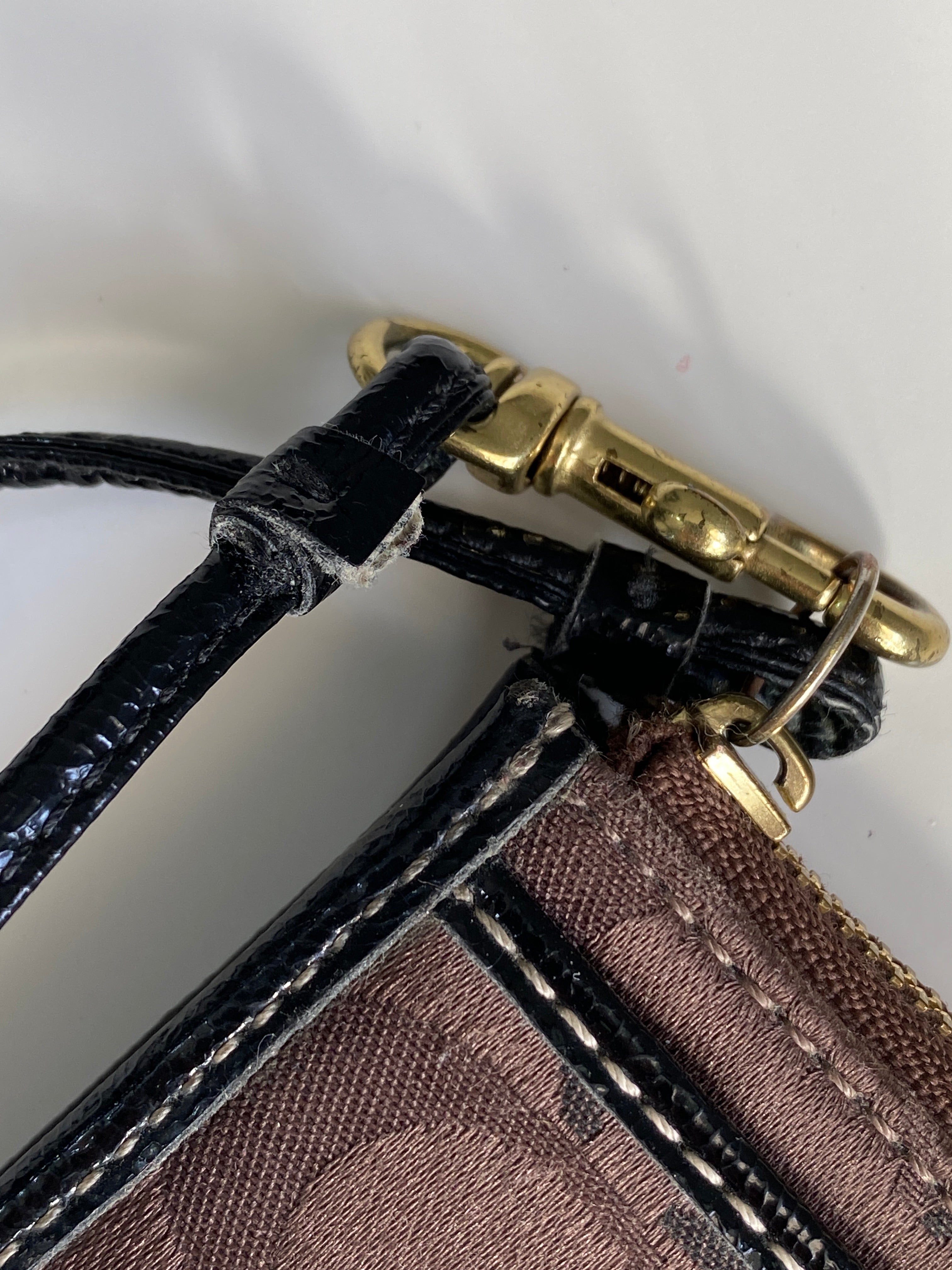 Coach Signature Brown Canvas & Black Leather Trim Wristlet Wallet Classic Monogram Logo