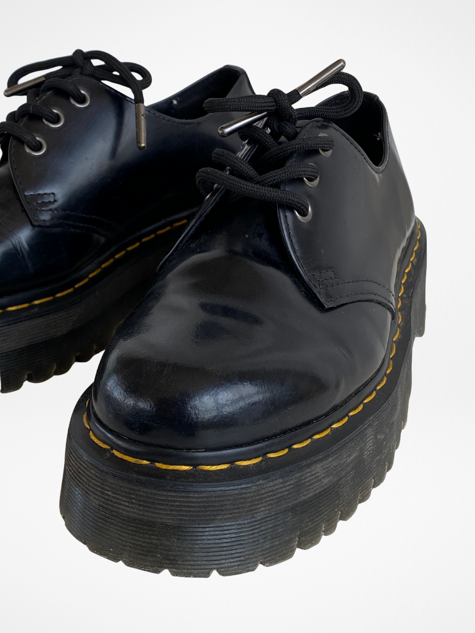 Dr. Martens Docs Black Leather Chunky Platform Derby Shoes Lace-Up Oxfords – Size EU 41