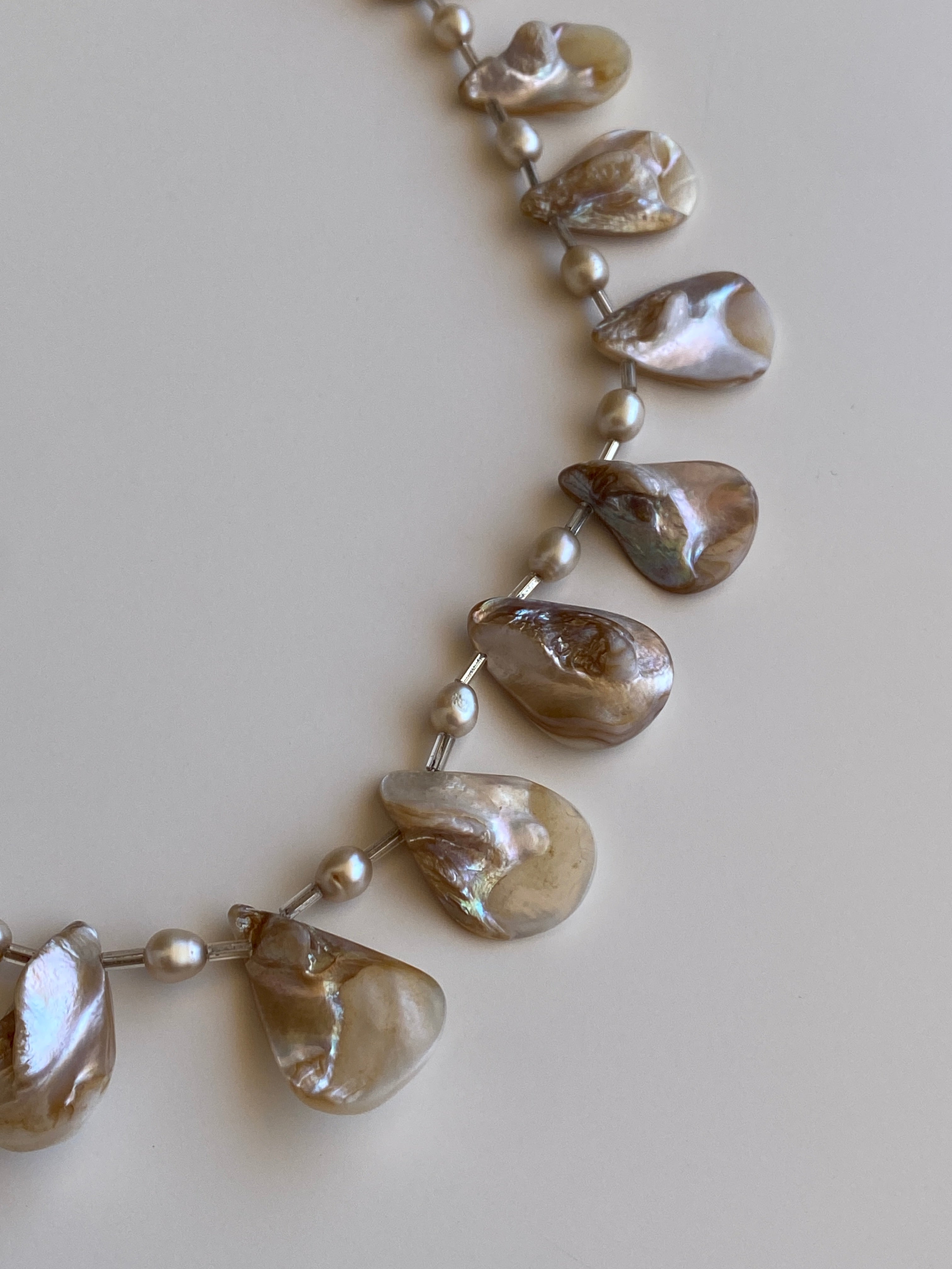 Vintage Mother of Pearl Shell & Faux Pearl Statement Choker Necklace
