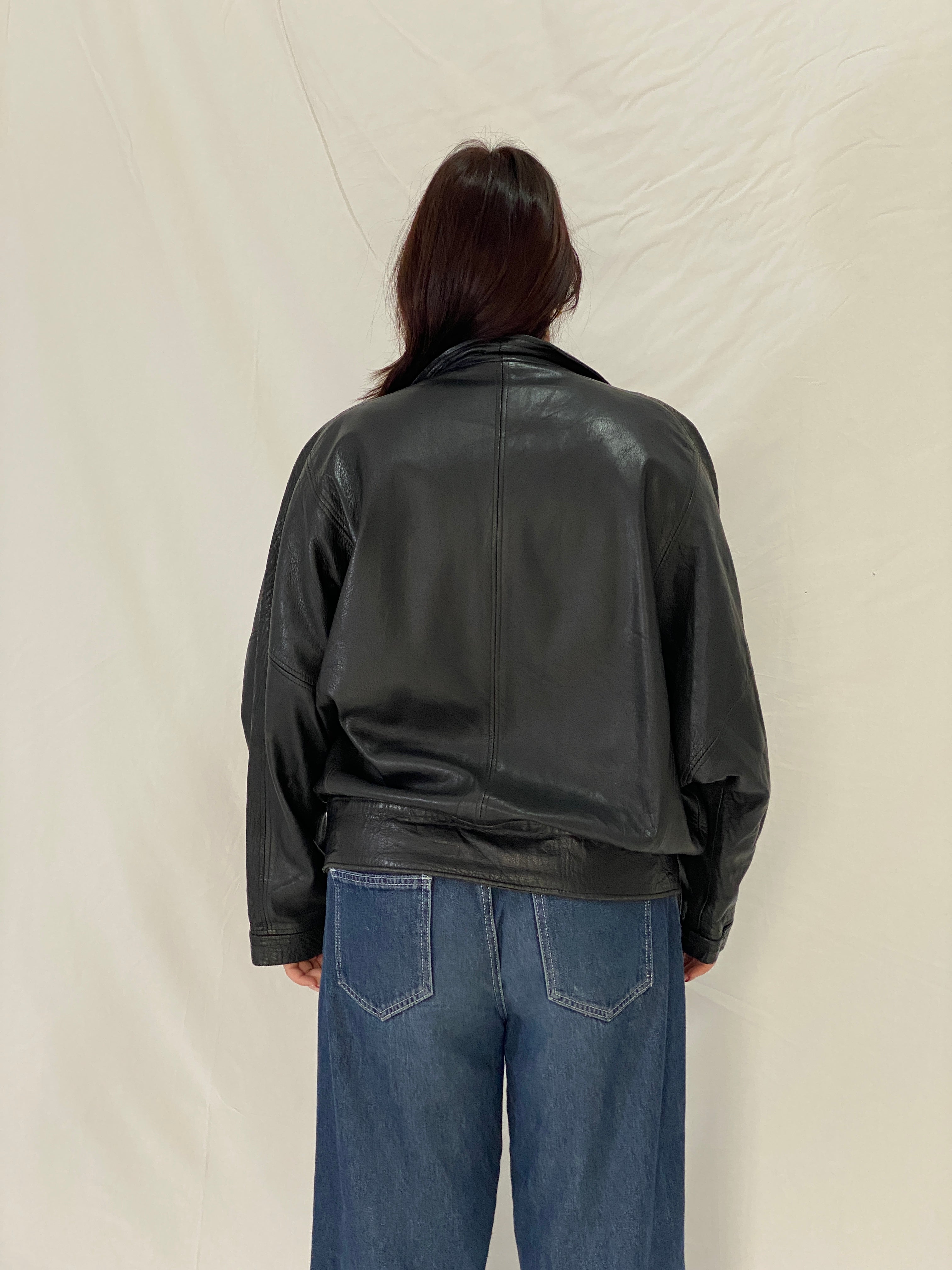 Vintage CAMPOY Black Genuine Leather Jacket Oversized Relaxed Fit Leather Coat - M