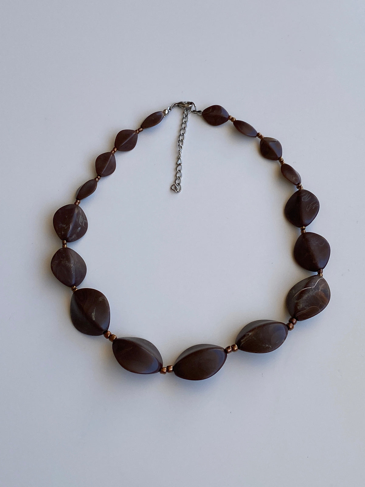 Vintage Y2K Chocolate Brown Sculptural Resin-Style Beaded Statement Necklace