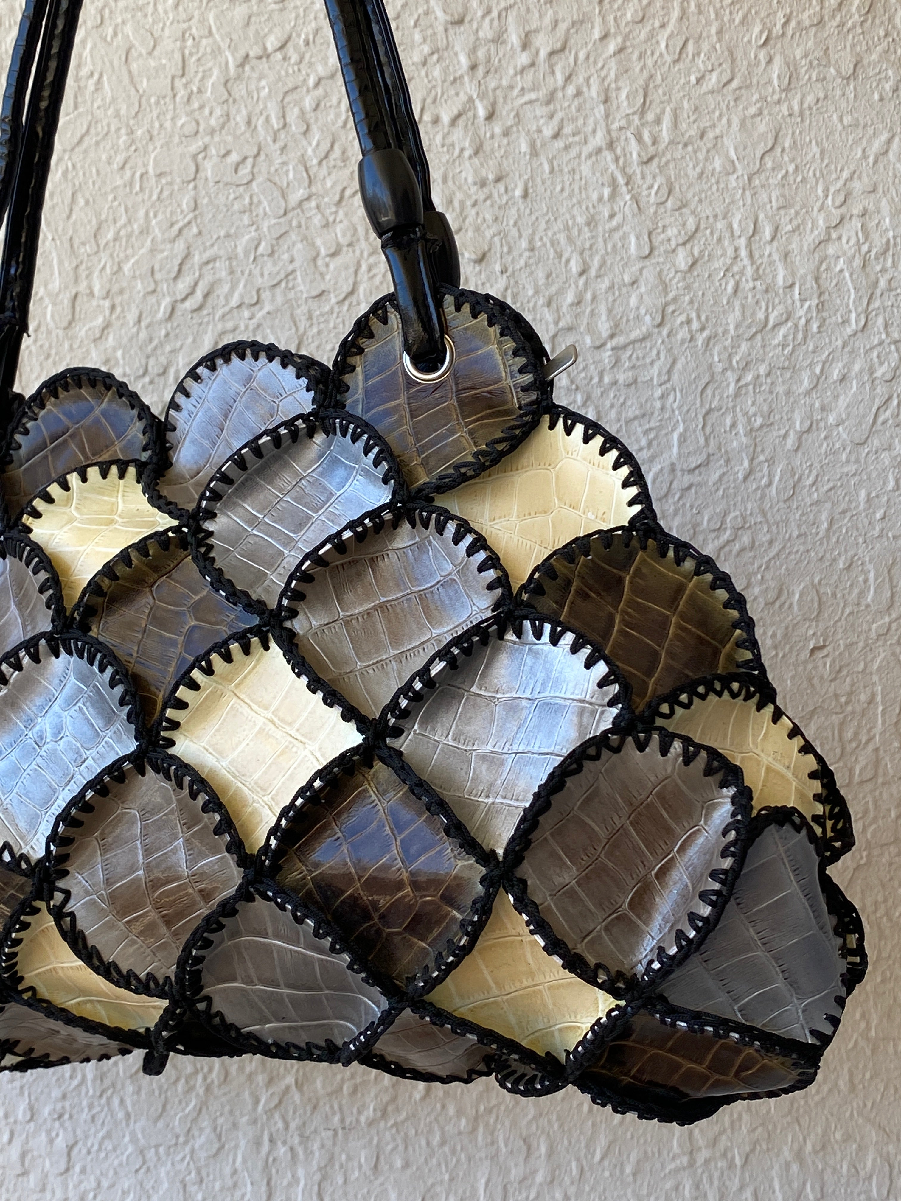 Vintage Y2K Boho Crochet Faux Snake Leather Patchwork Shoulder Bag