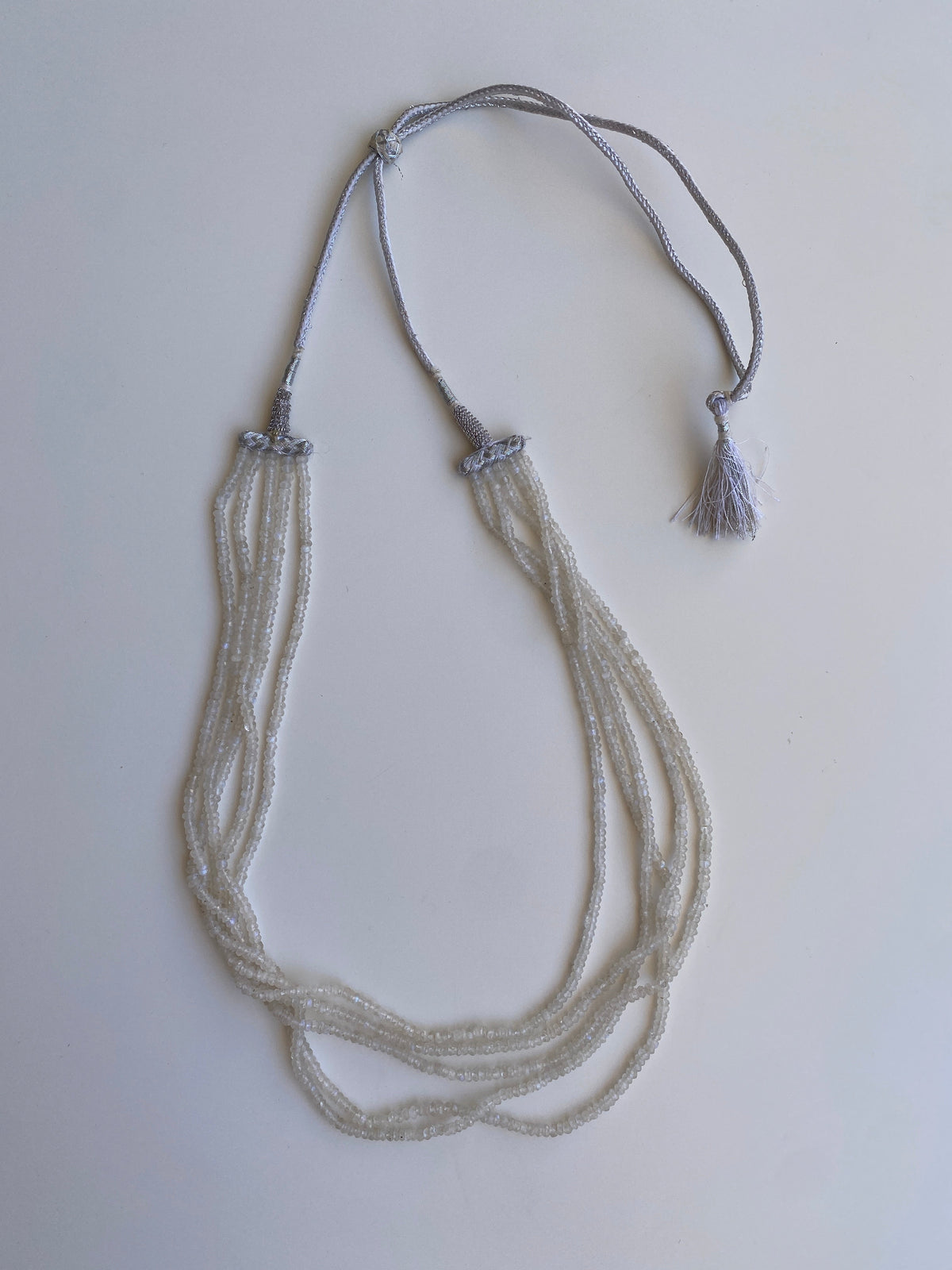 Vintage Y2K White Iridescent Multi-Strand Beaded Tassel Necklace