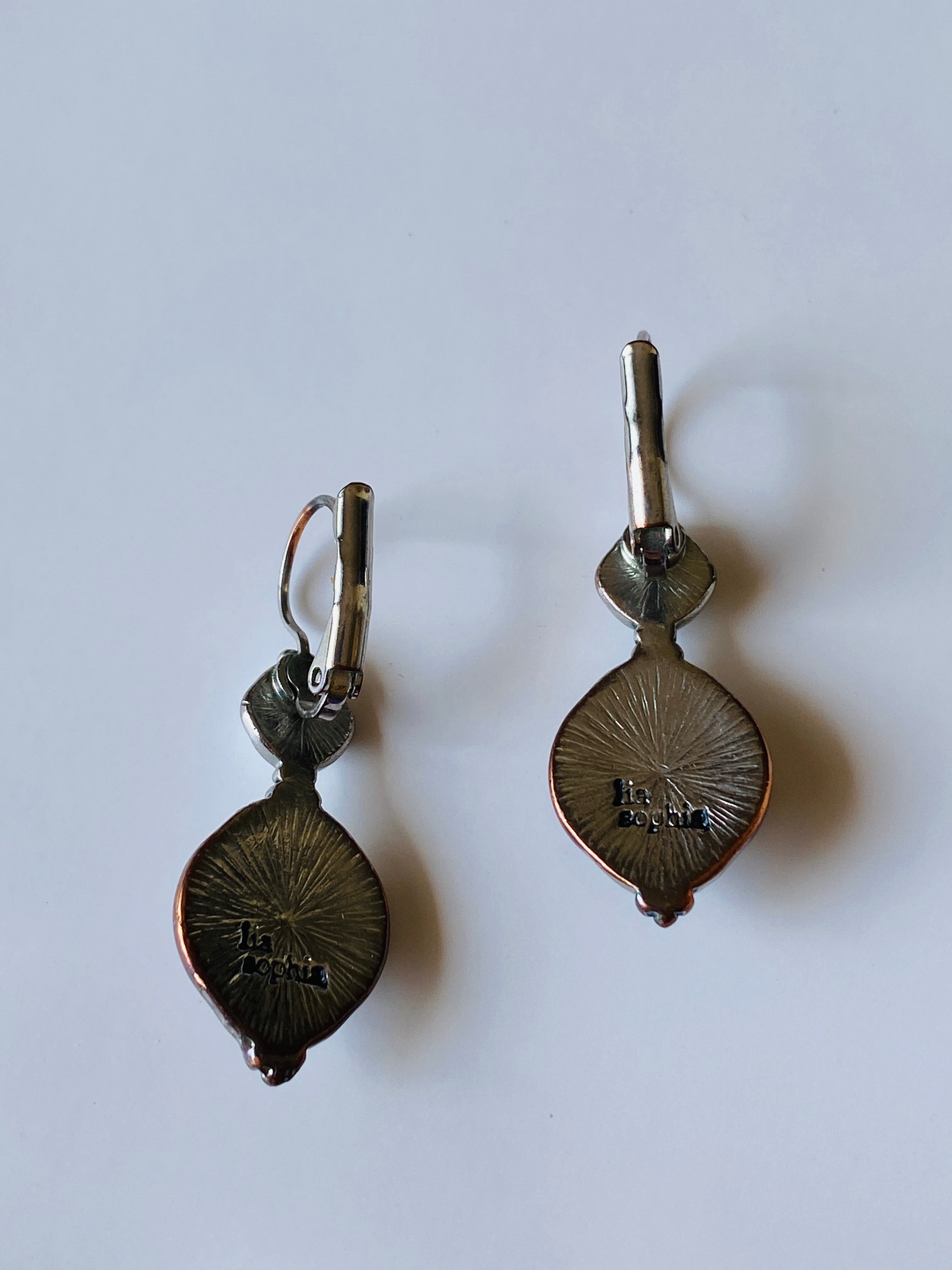 Vintage Lia Sophia Silver Tone Natural Stone Drop Earrings