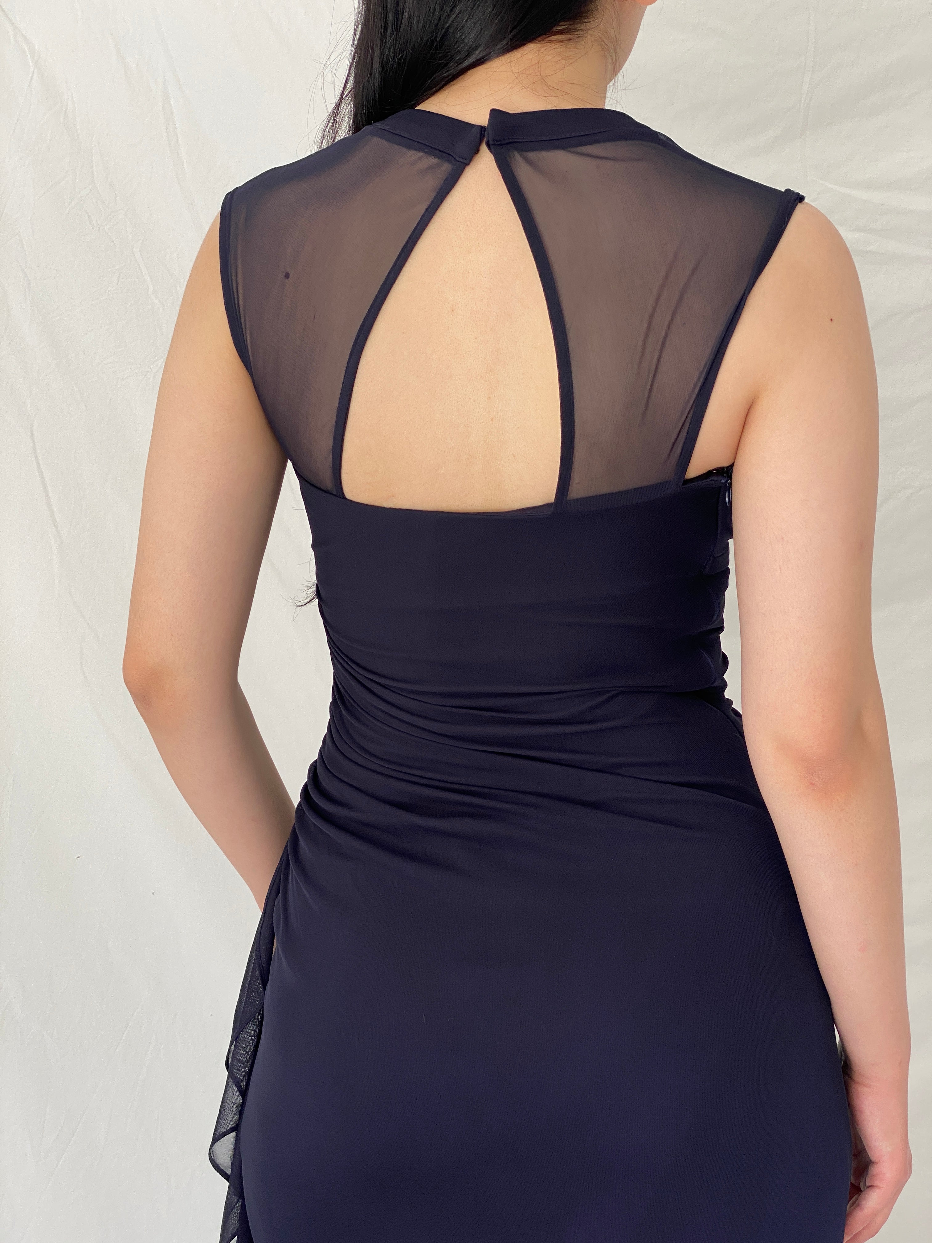 Vintage Y2K Blondie Nites by Stacy Sklar Navy Rhinestone Mesh Evening Gown - M