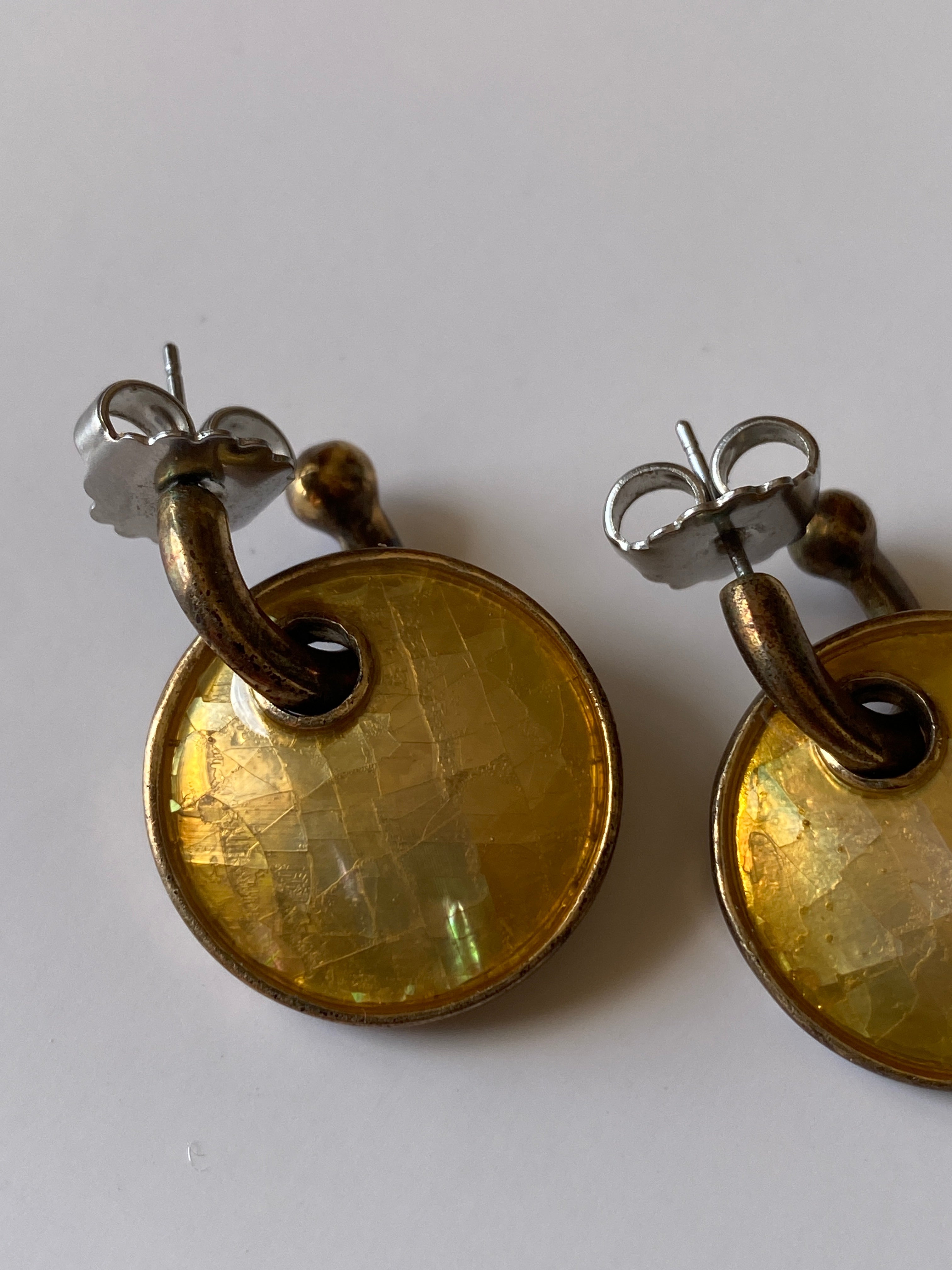 Vintage Lia Sophia Amber Faceted Gold Tone Drop Stud Earrings
