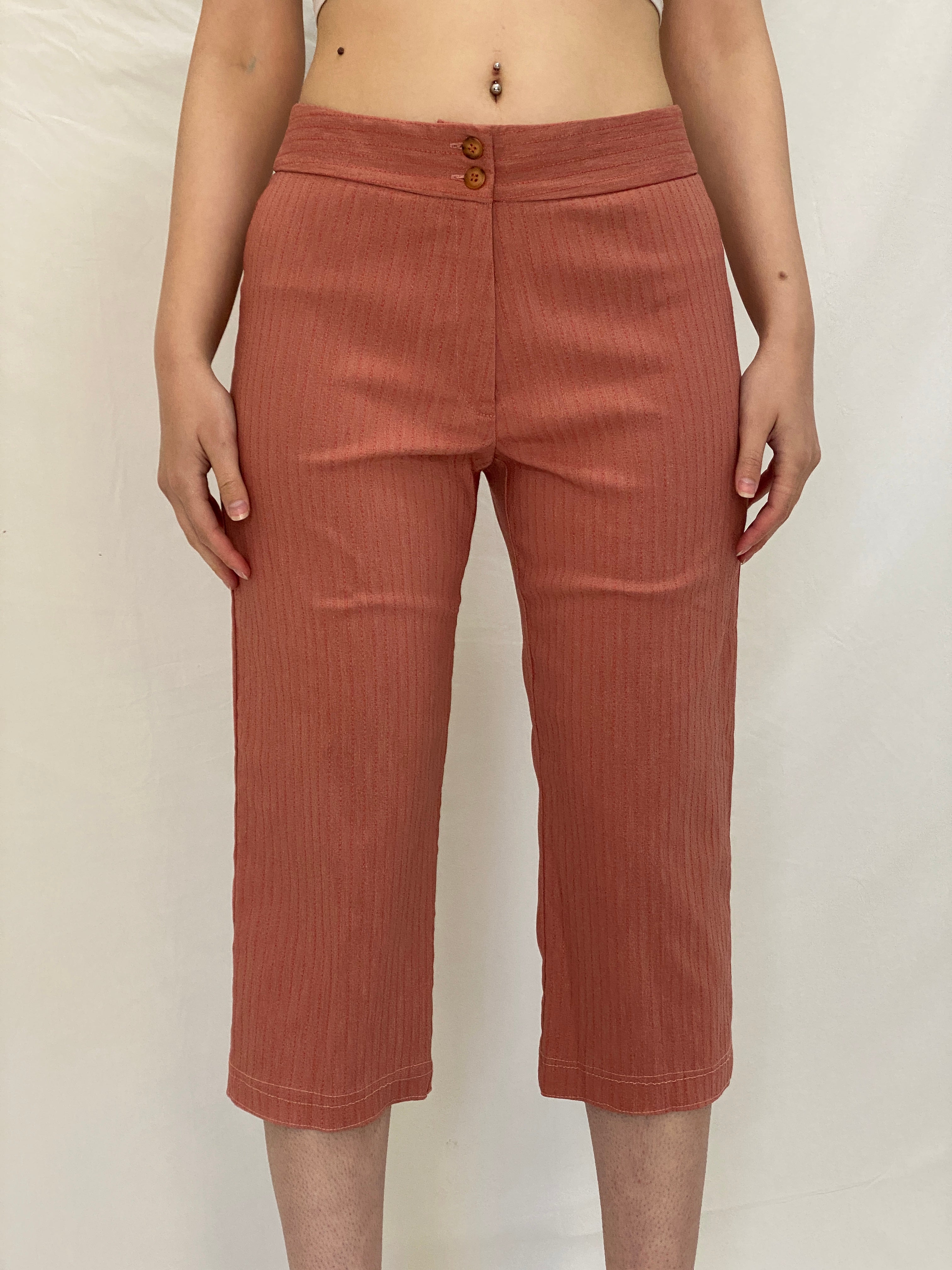 Vintage MAGLIFICIO MG Peach Striped Capri Pants Low Rise Cropped Office Chic Trousers - M