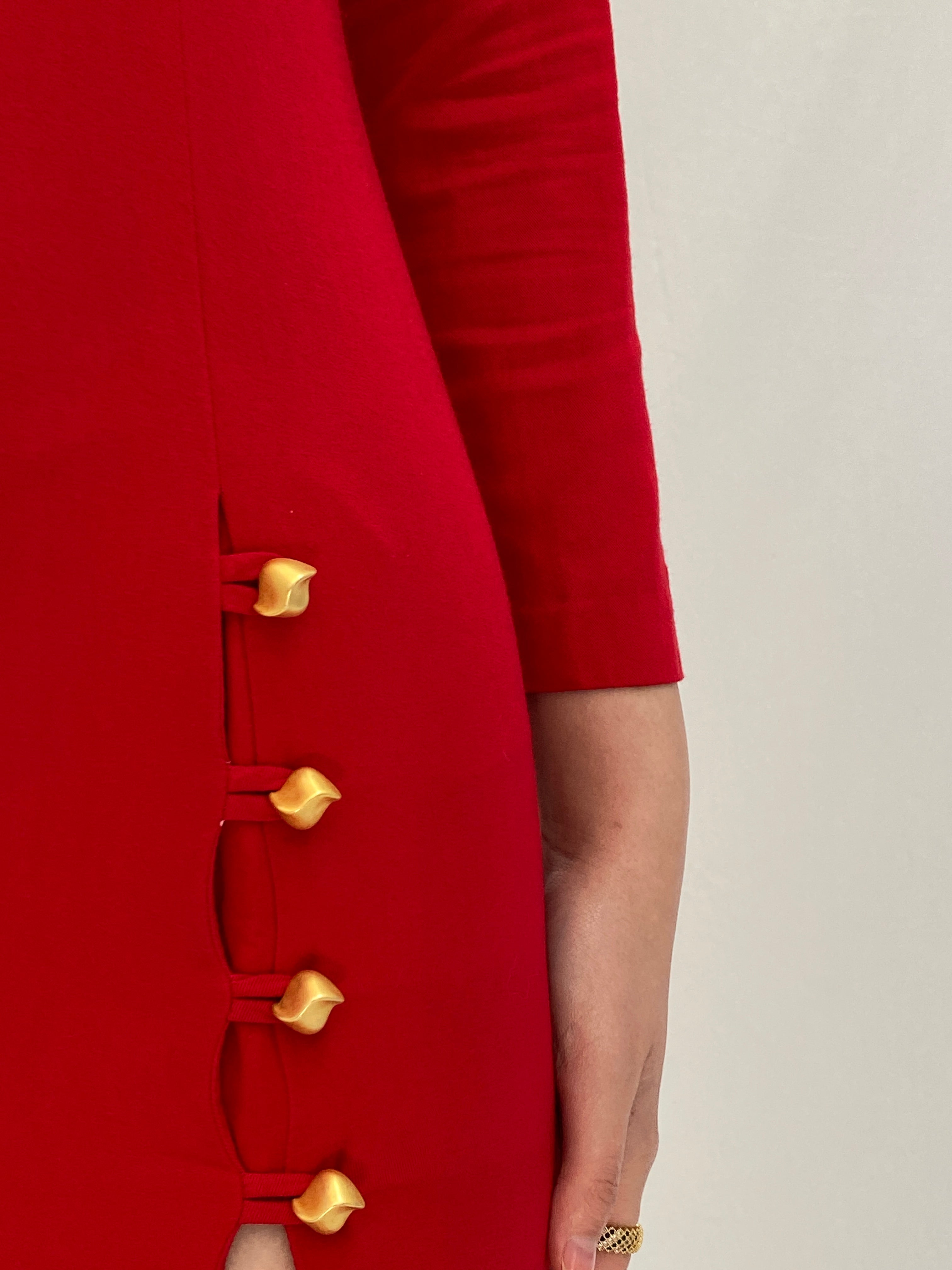 Vintage Petite Sophisticate Red Fitted Bodycon Date Night Dress - S