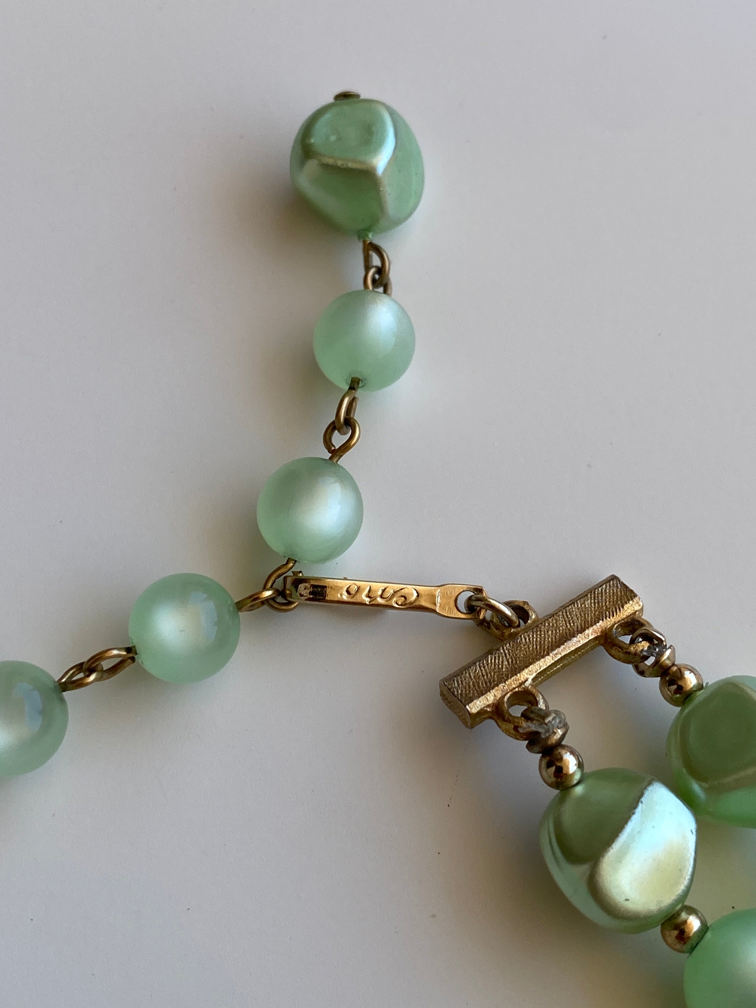Vintage 60s Coro Mint Green Lucite Double Strand Beaded Choker Necklace