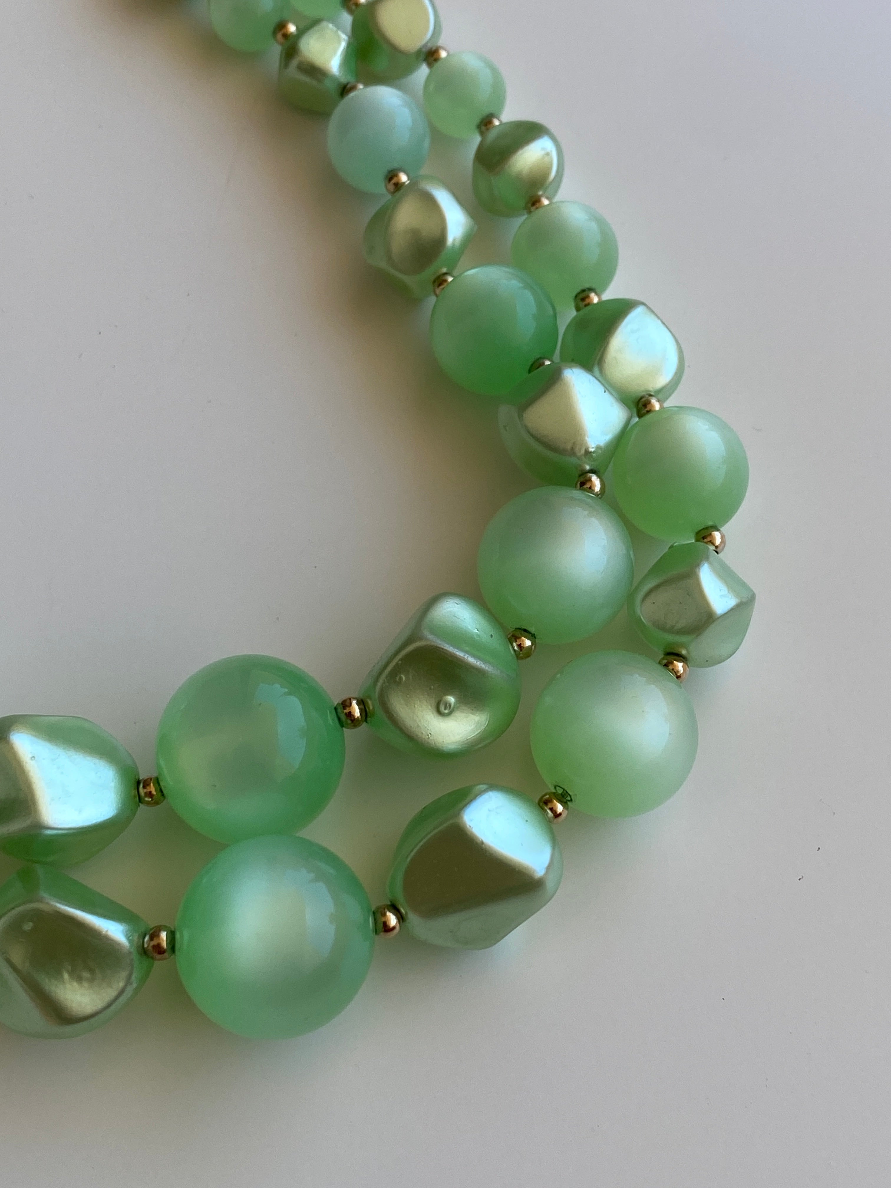 Vintage 60s Coro Mint Green Lucite Double Strand Beaded Choker Necklace