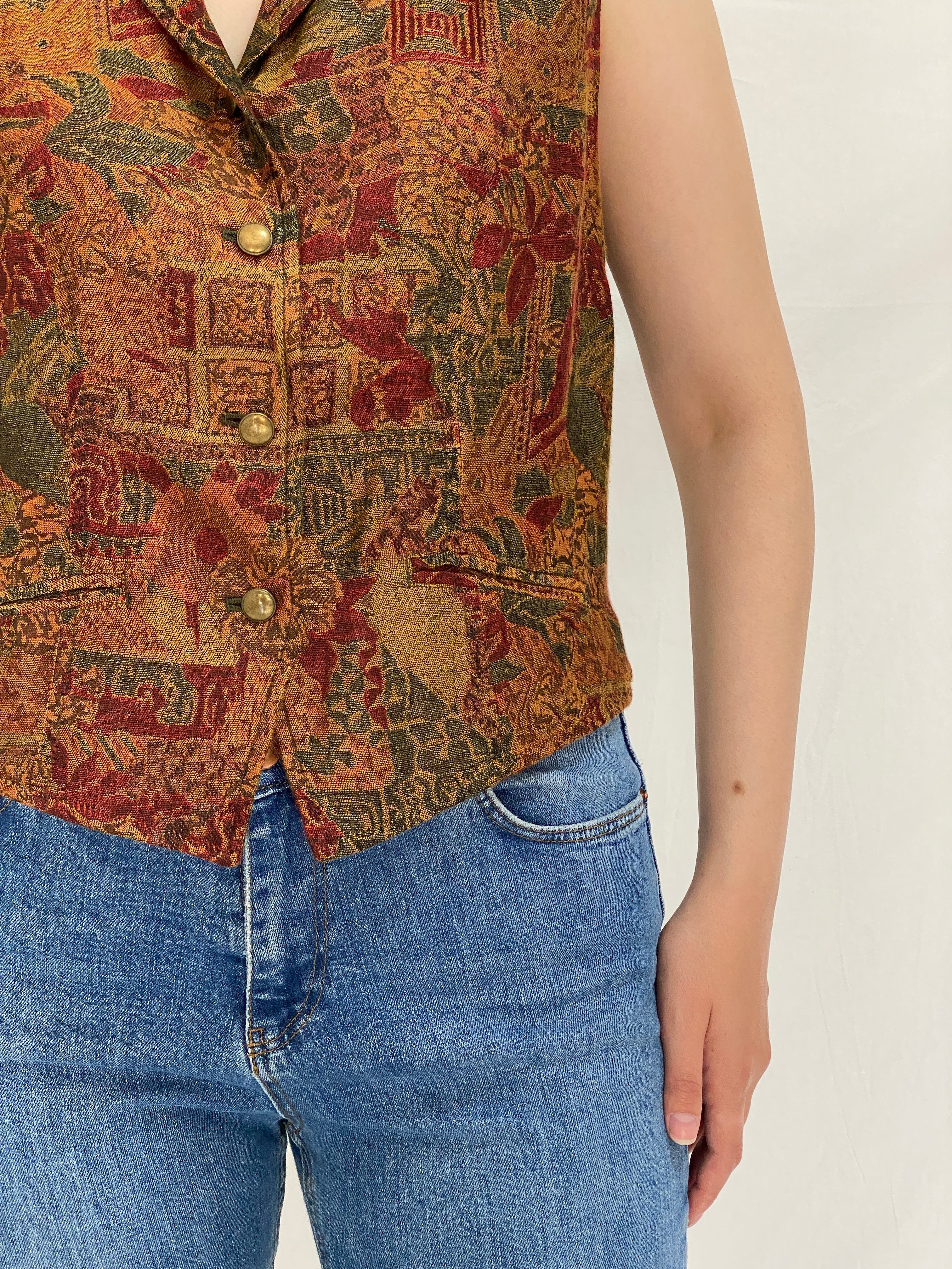 Vintage 90s Liz Wear Tapestry Floral Button-Up Vest - M