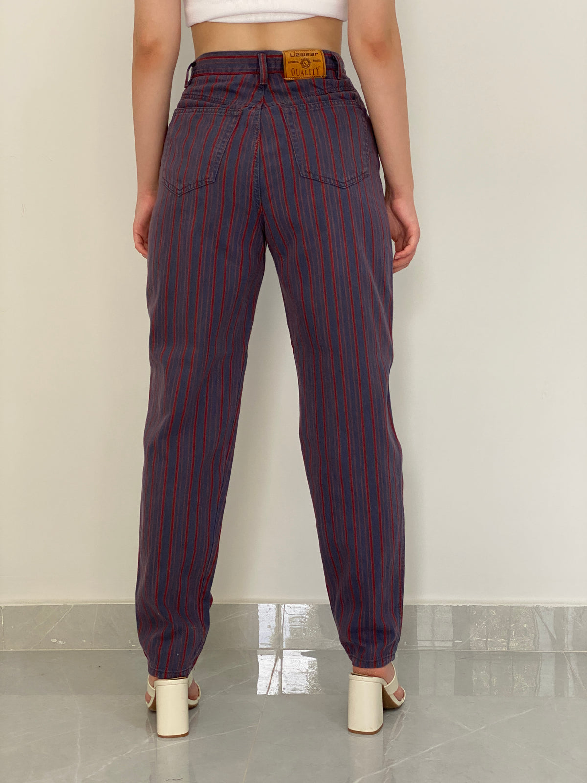 Vintage 90s Lizwear Red Striped Navy High-Waisted Jeans – 36EUR