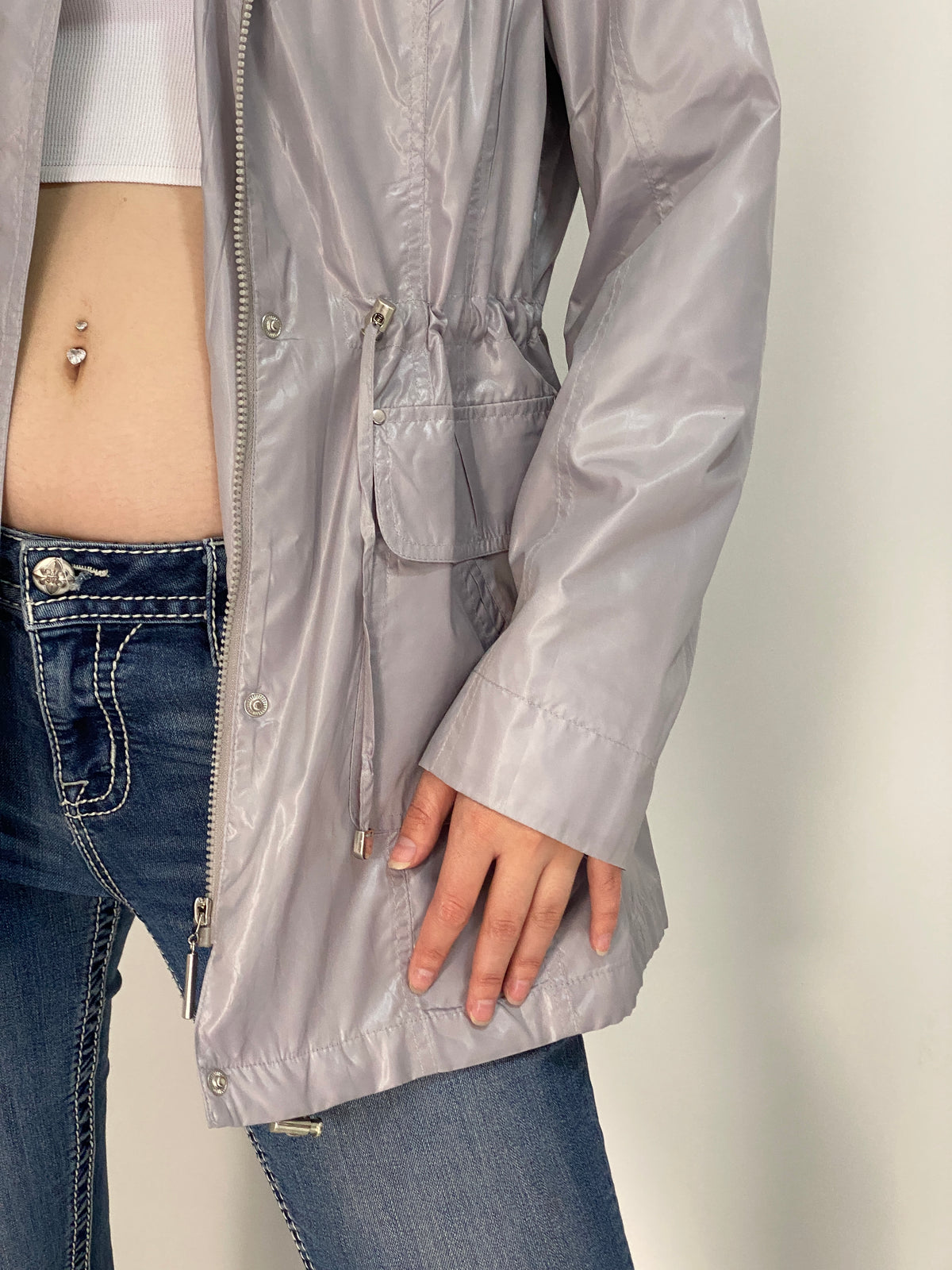 The Outerwear by C&A Metallic Silver Grey Hooded Utility Parka Jacket – L