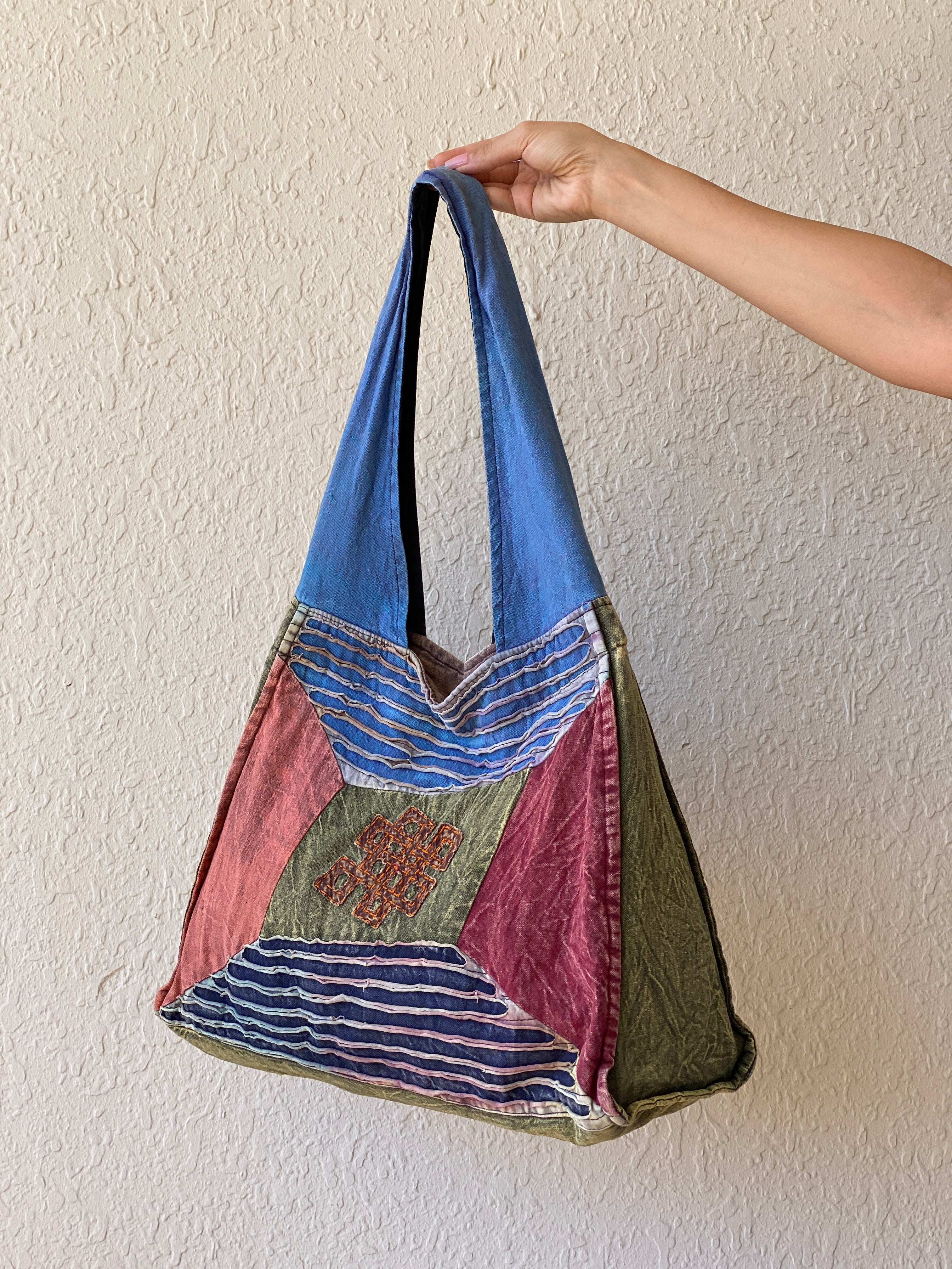 Hippie Hobo Bohemian Multi-colored Patchwork Cotton Shoulder Bag