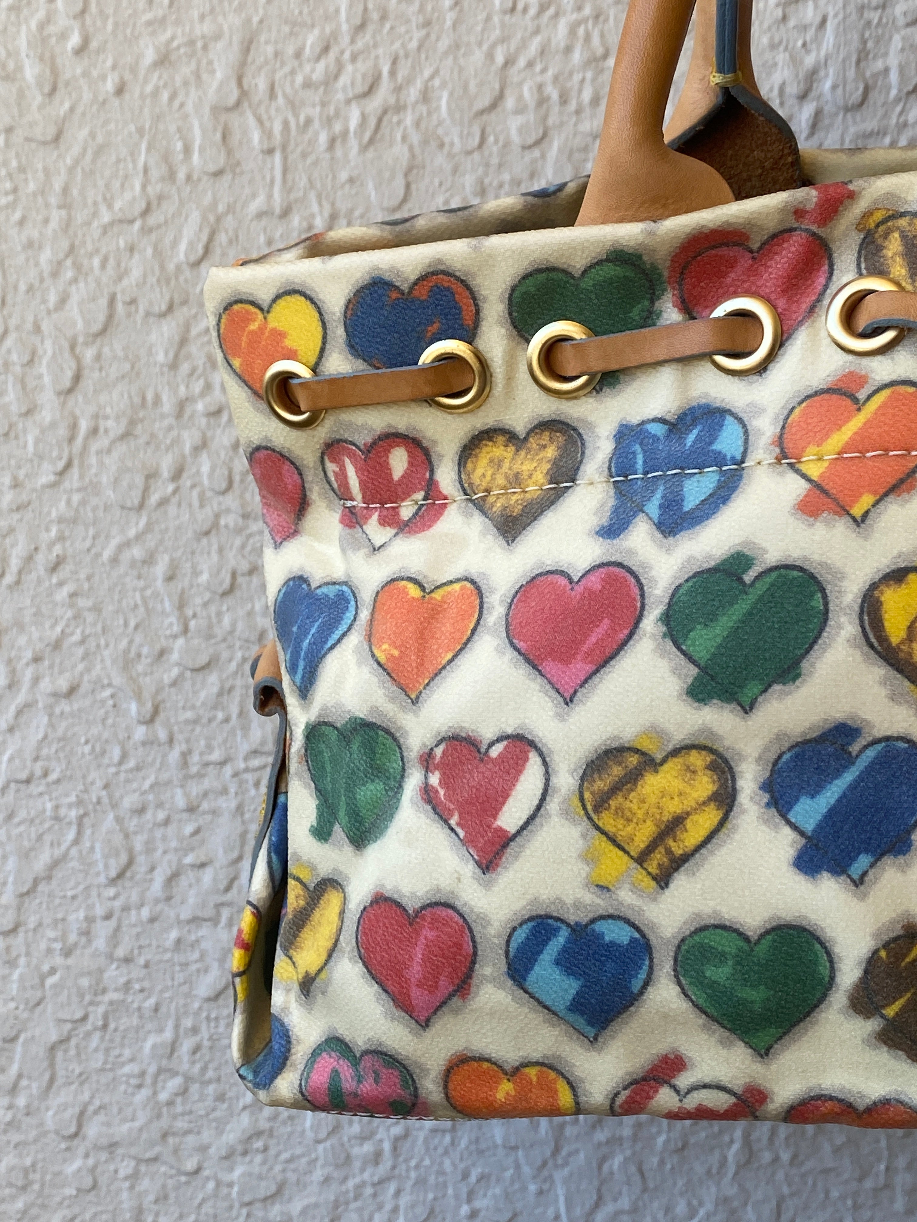 Vintage Dooney & Bourke Crayon Hearts Leather Tassel Satchel