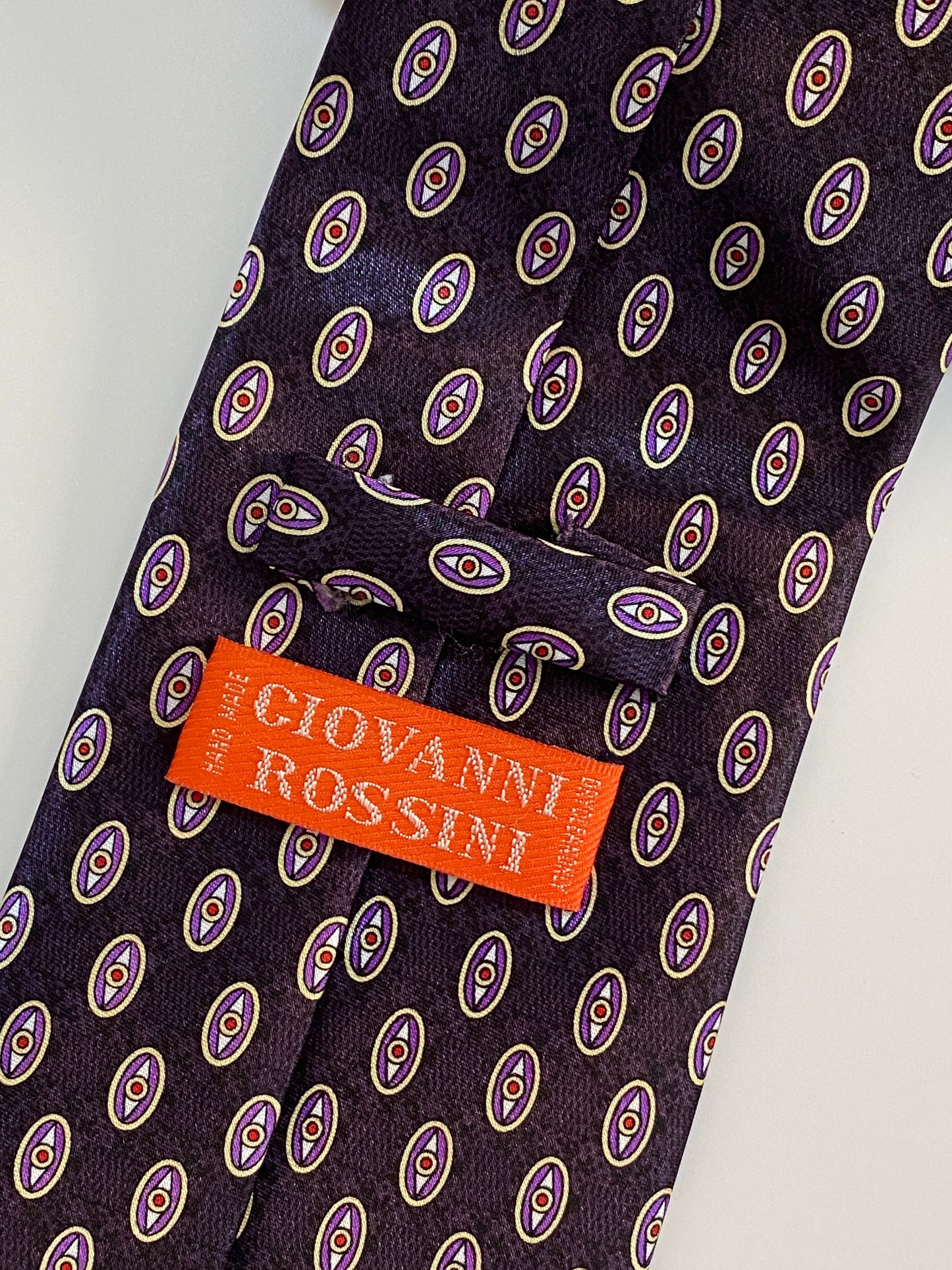 Vintage Hand Made Giovanni Rossini Silk Tie - Purple Geometric Oval Pattern