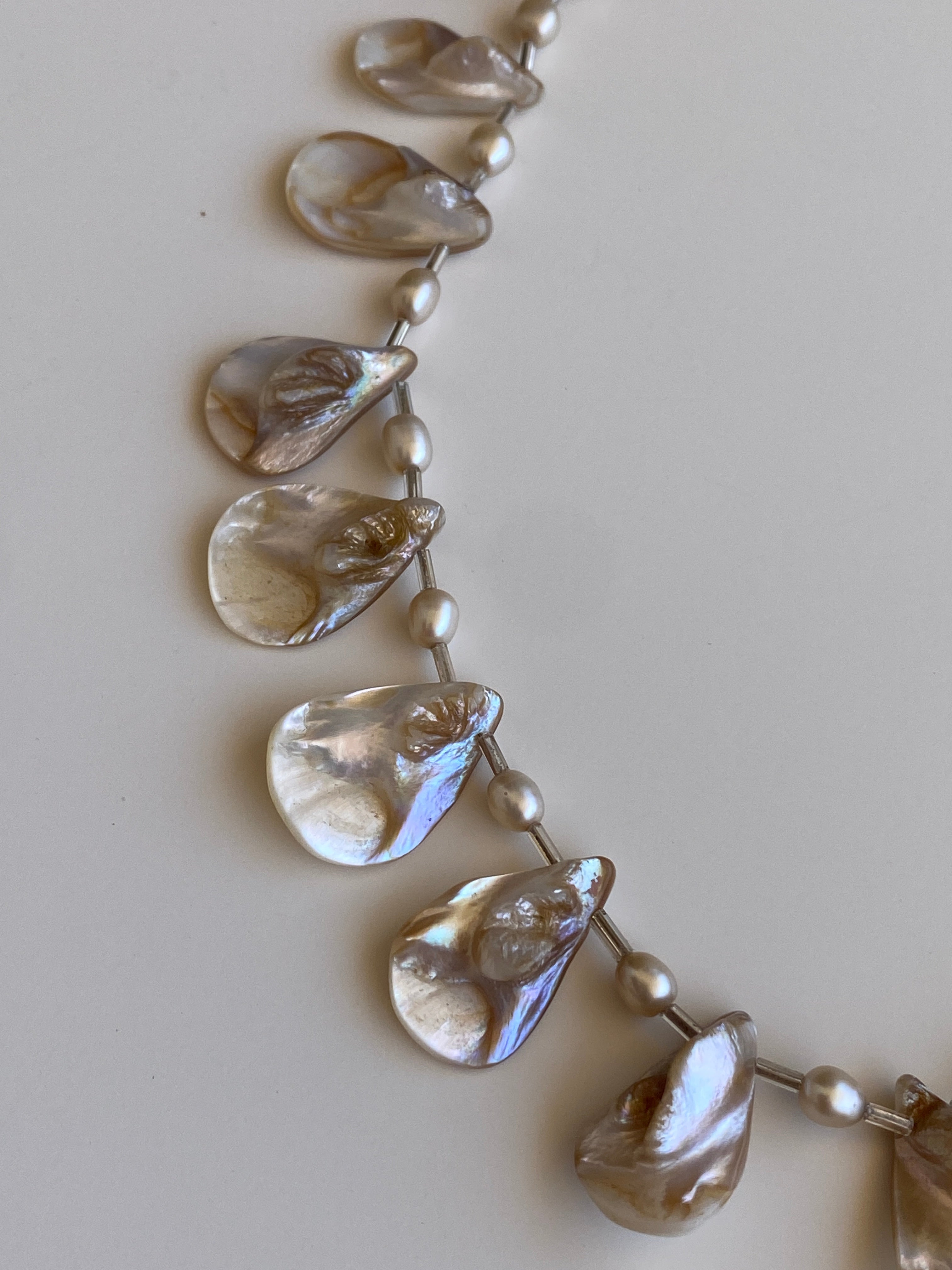 Vintage Mother of Pearl Shell & Faux Pearl Statement Choker Necklace