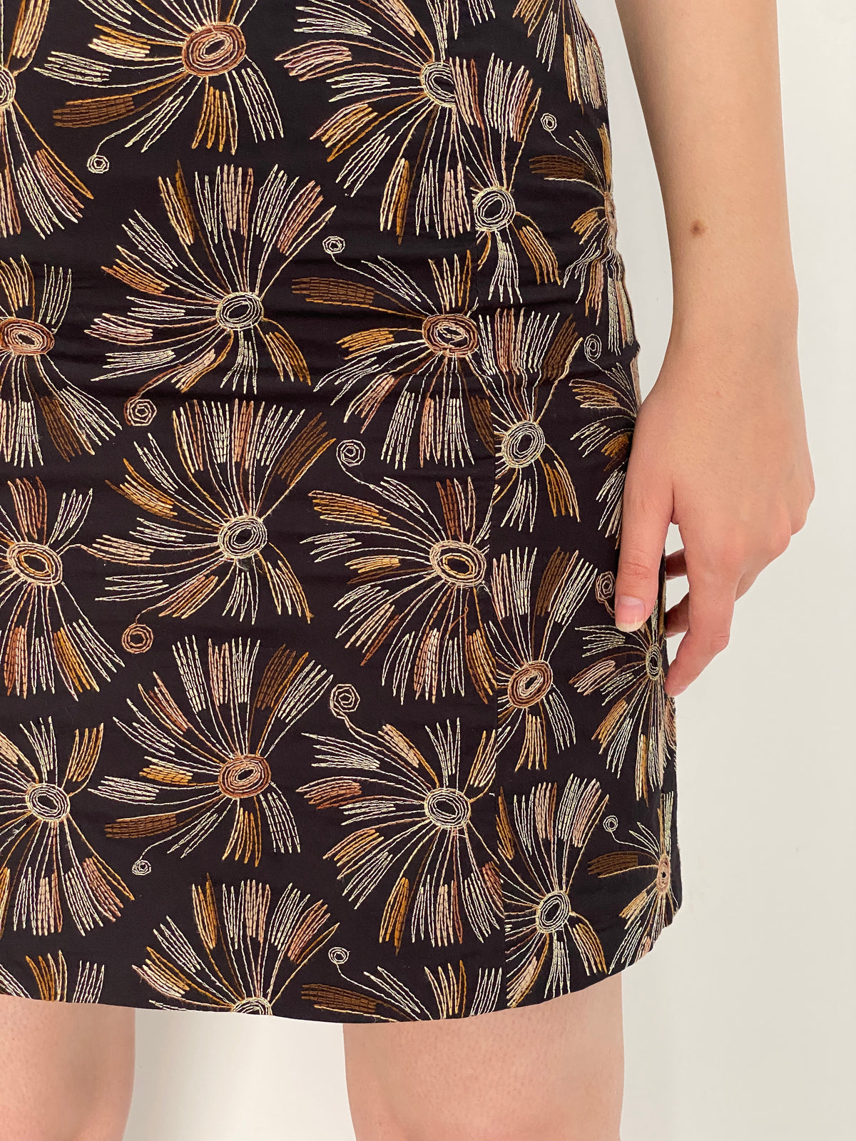 Vintage 90s Talbots Petites Black & Gold Embroidered Cotton Mini Skirt – M