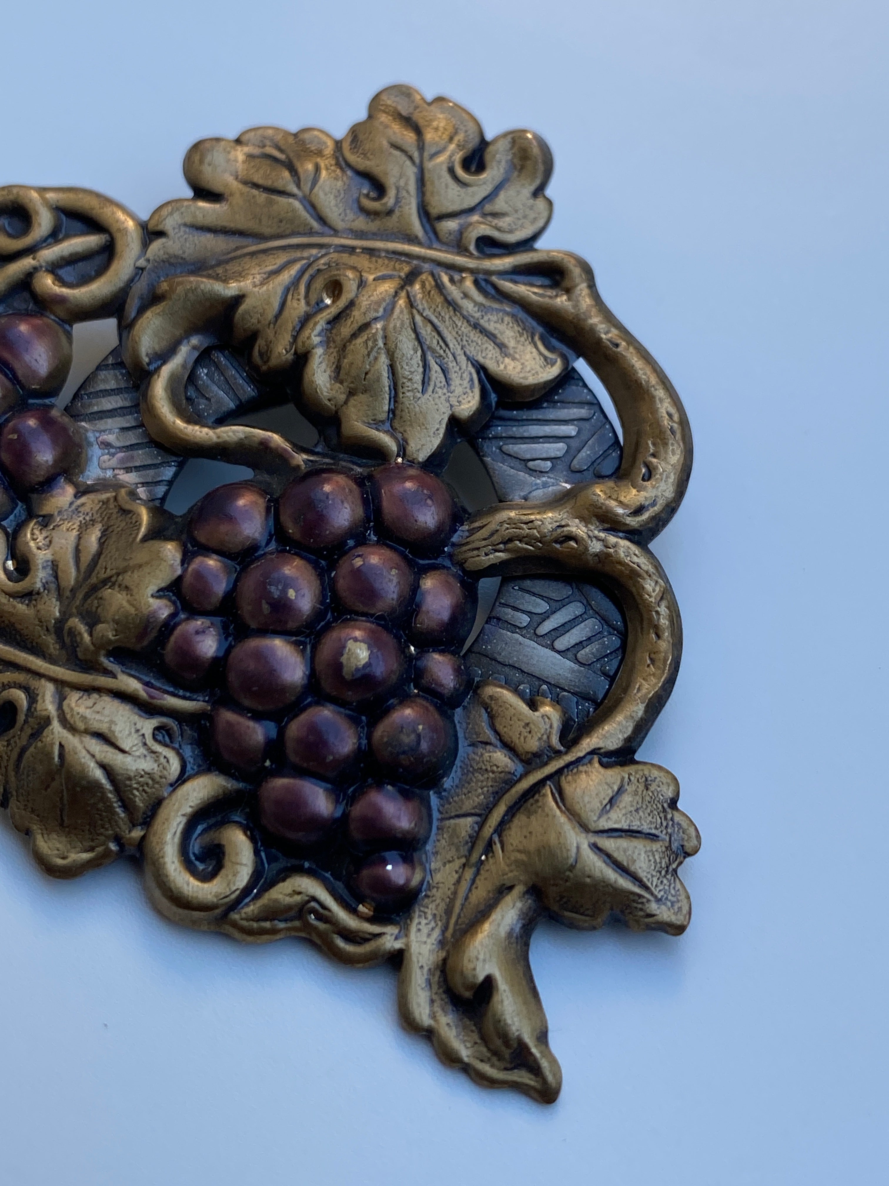 Vintage Two-Tone Grape Cluster Brooch Brass Figural Vine Pin