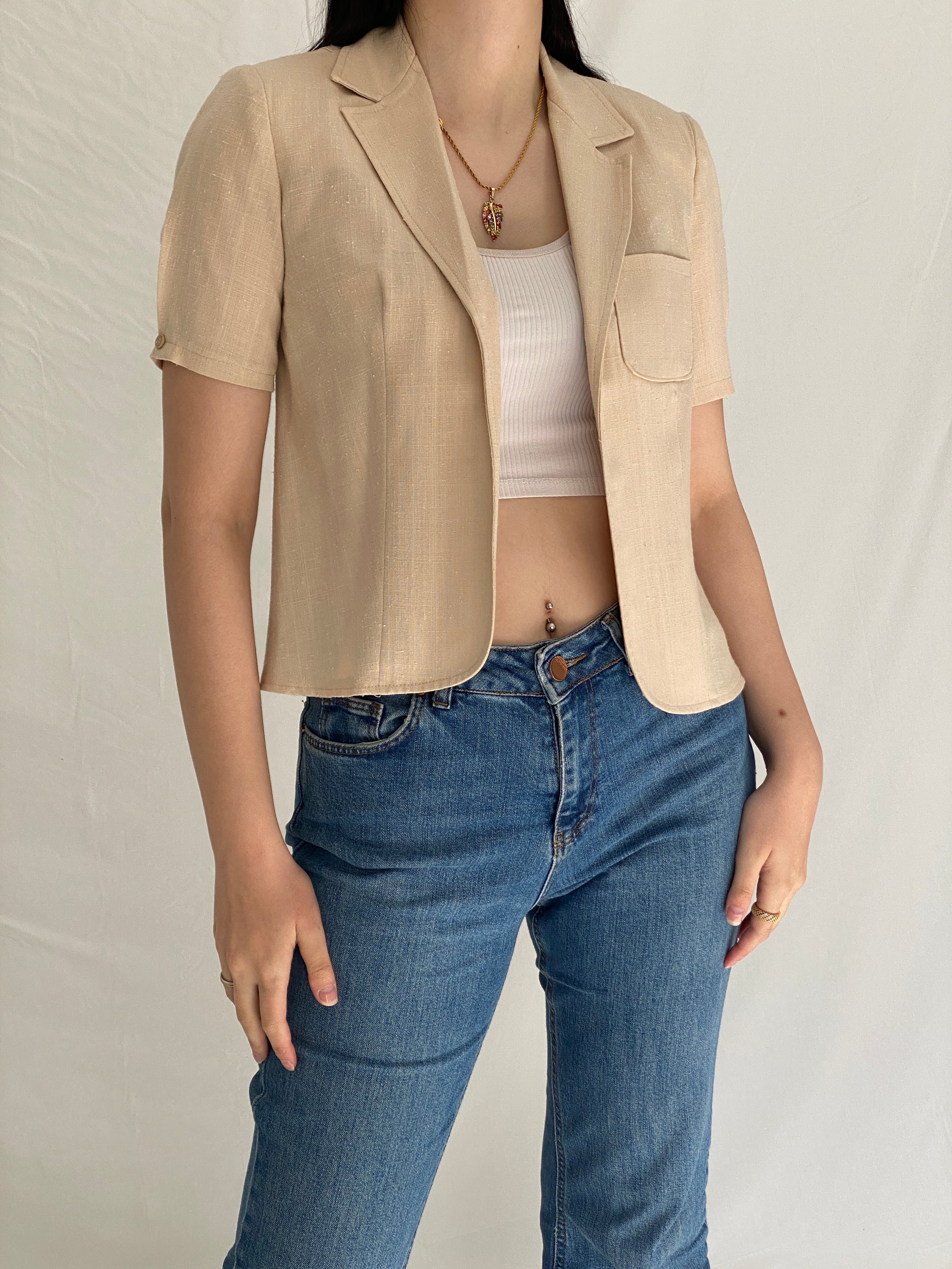 Vintage Donna Morgan for NON STOP Beige Linen Short Sleeve Blazer - S