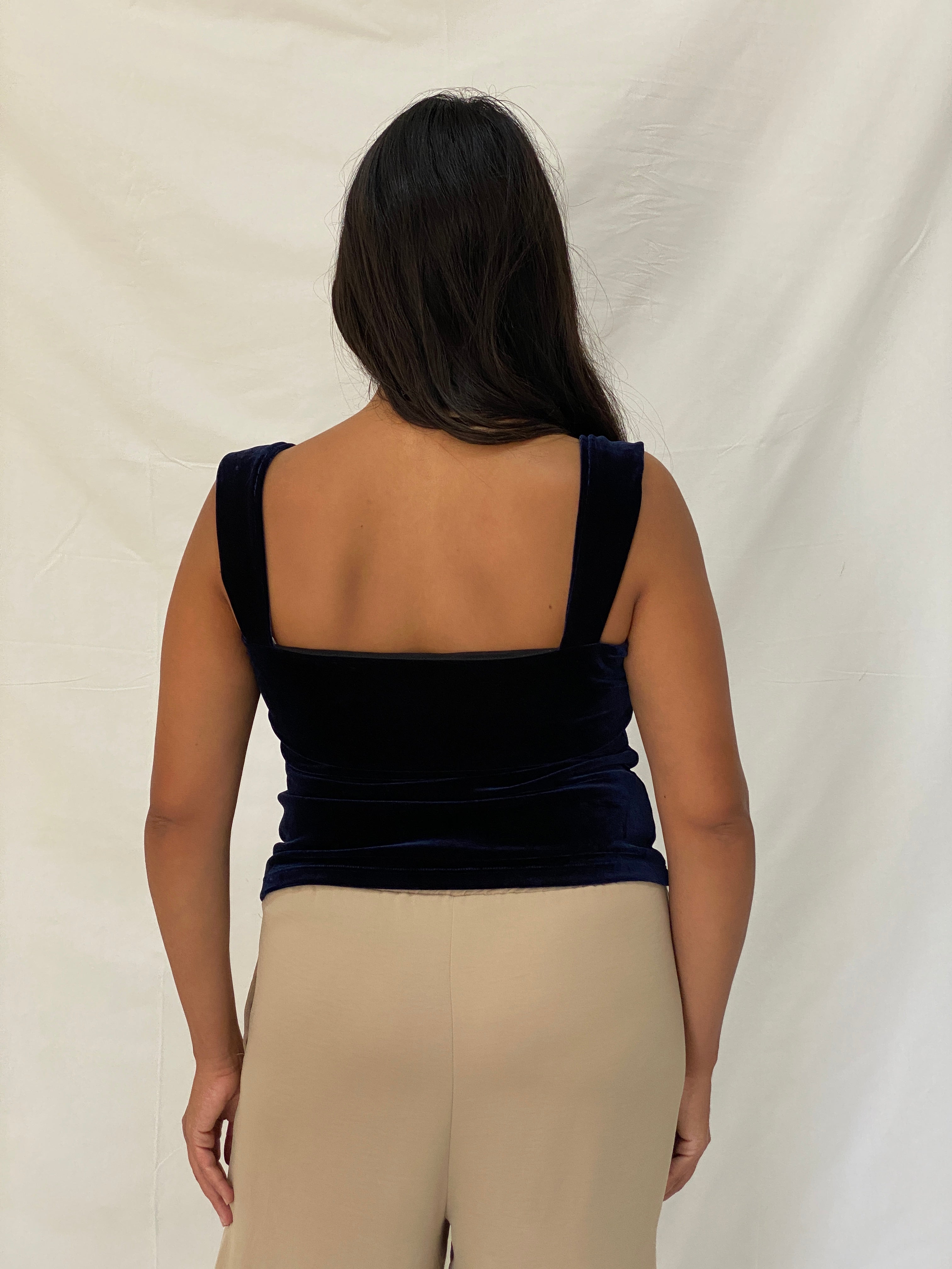 Carla Zampatti Midnight Blue Velvet Evening Off-Shoulder Strap Top - M