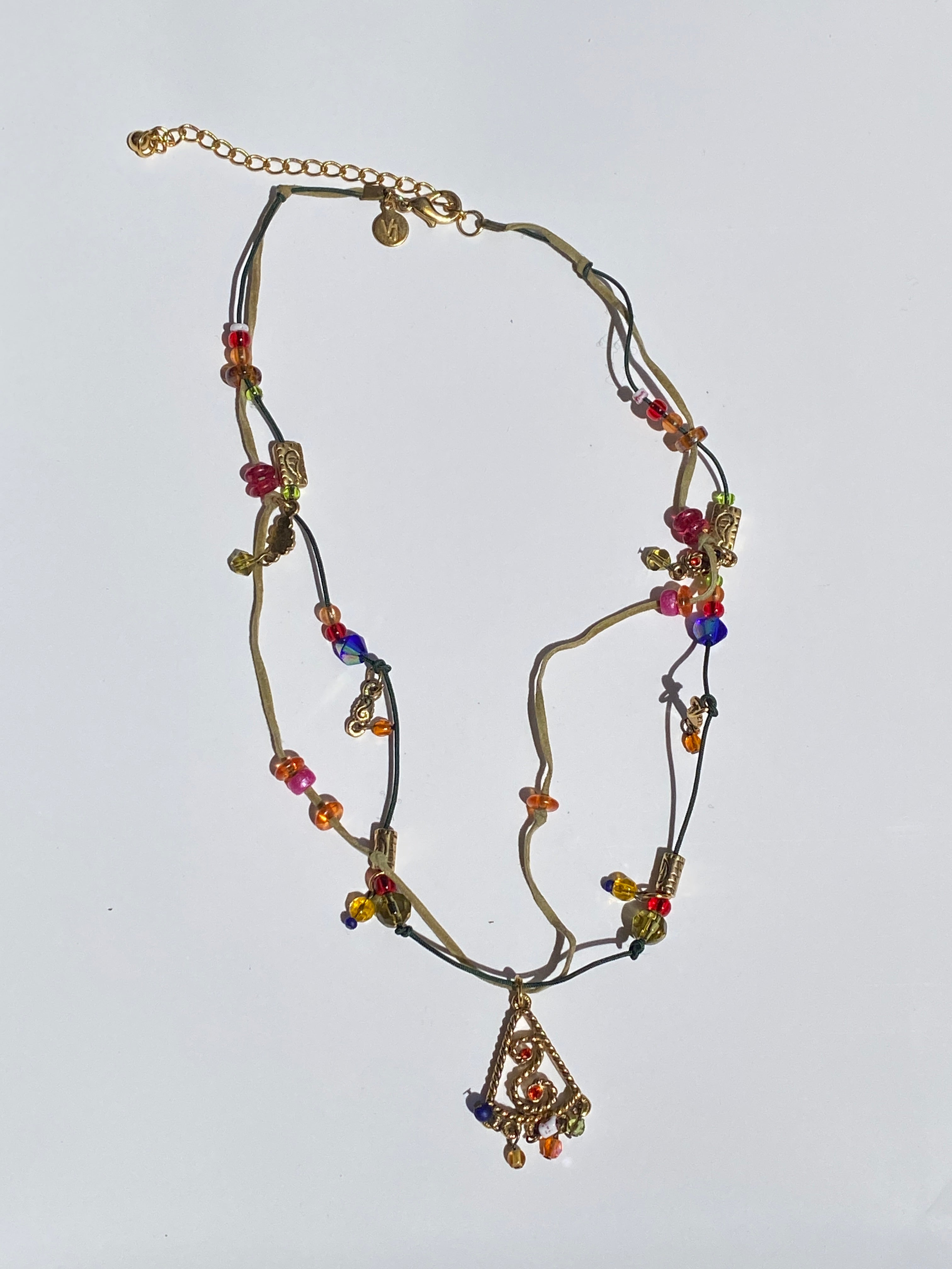 Vintage Y2K Vicky Jousan VJ Gold Boho Cord Beaded Charm Necklace